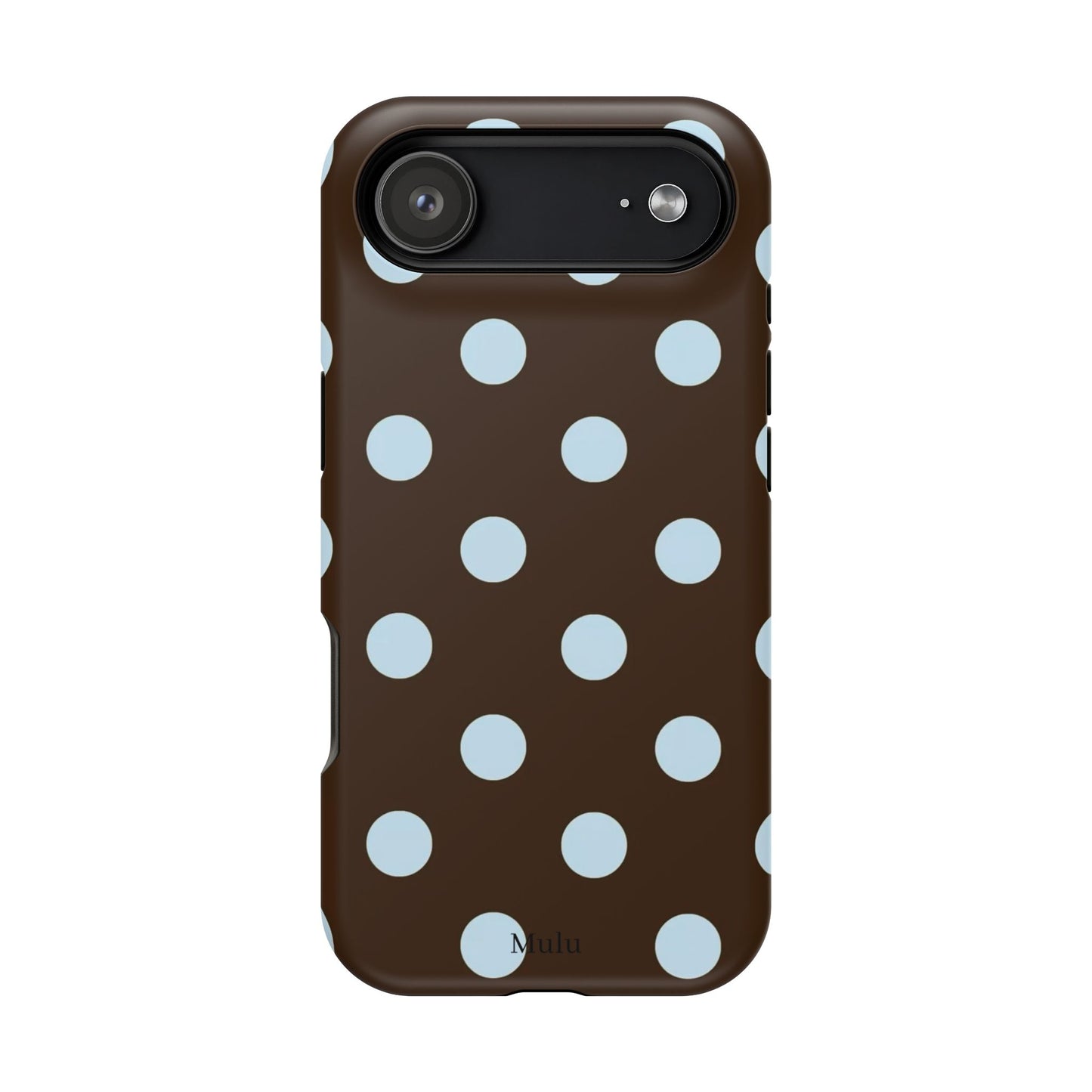 Polka Dot Magnetic Phone Case — Brown with Light Blue Dots, Impact-Resistant