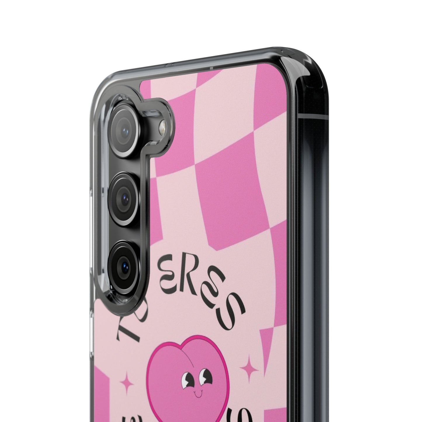 Clear Impact-Resistant Phone Case — Pink Checkerheart “Tu Eres Suficiente” Design