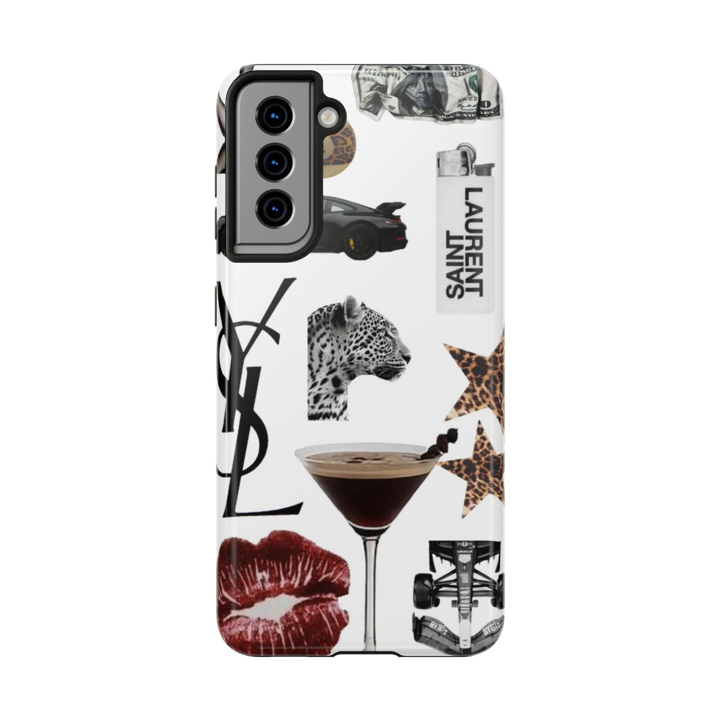 Tough Phone Case — Luxe Fashion Collage with Leopard, Martini & Kiss Print