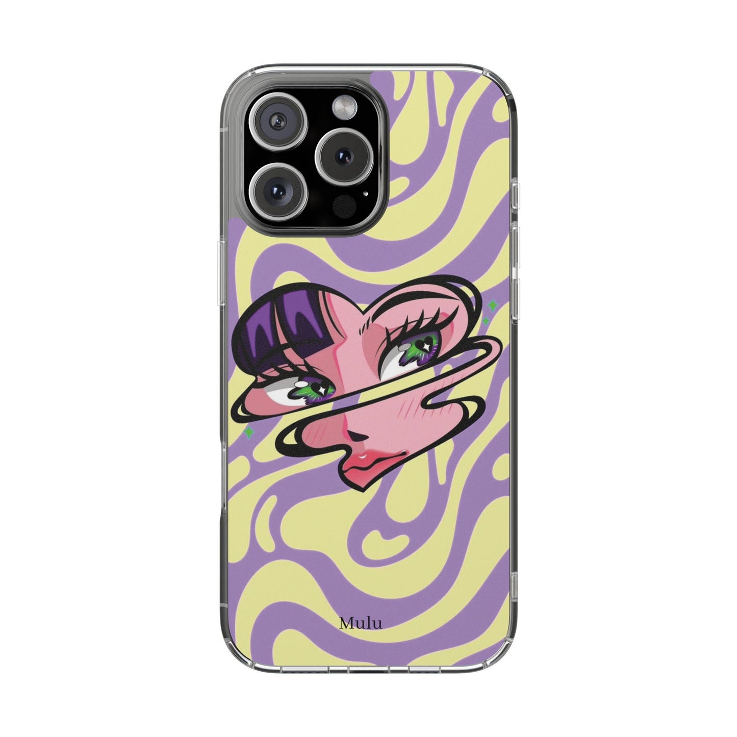 Clear Impact-Resistant Case — Retro Psychedelic Heart Face Design