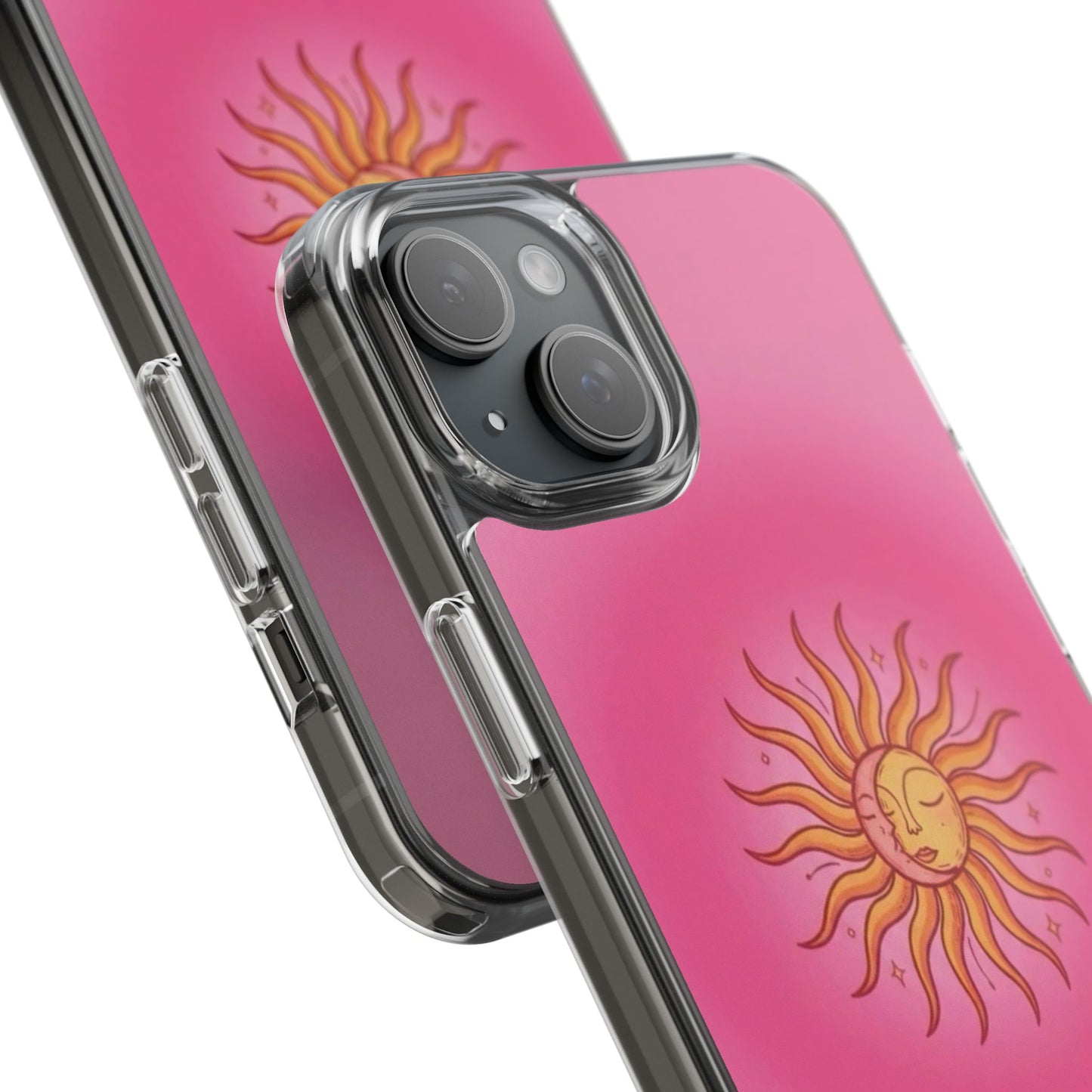 Pink Sun Phone Case — Radiant Sunburst Impact-Resistant Clear Case