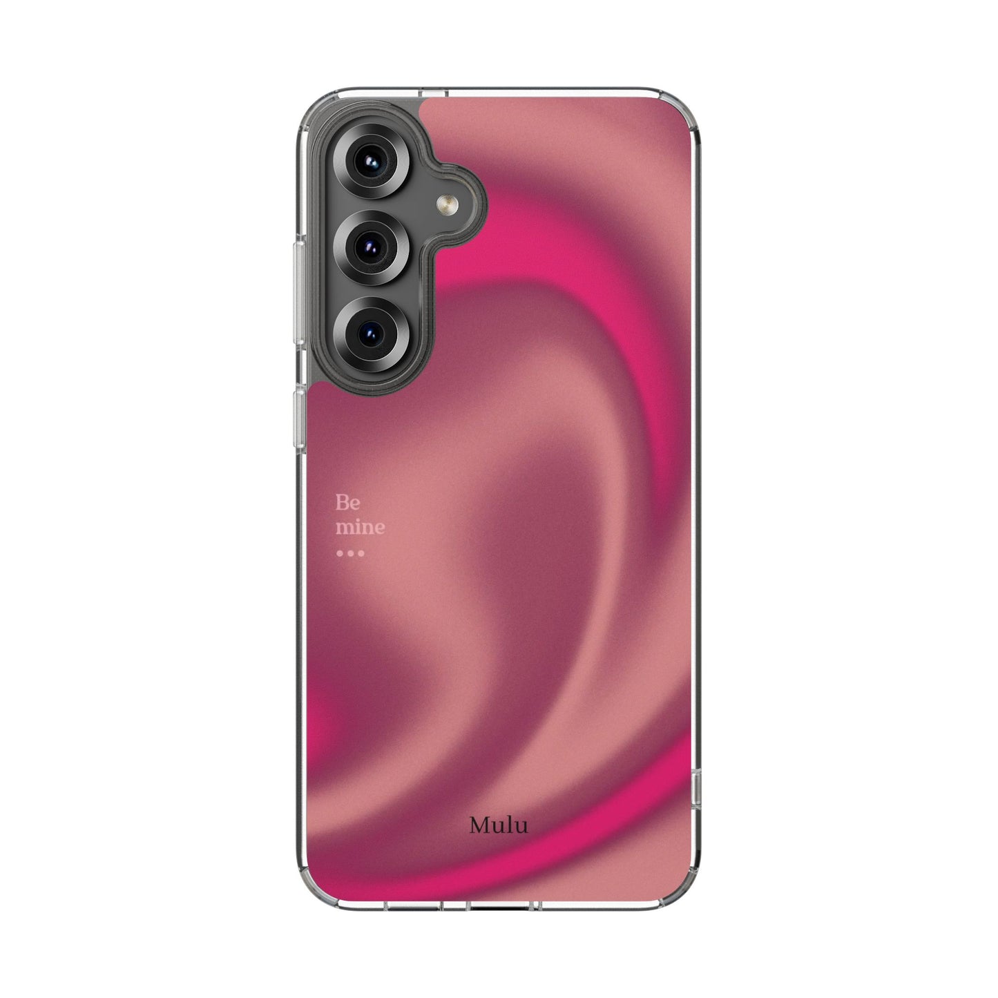 Clear Impact Phone Case — Pink Satin Swirl "Be mine" Design