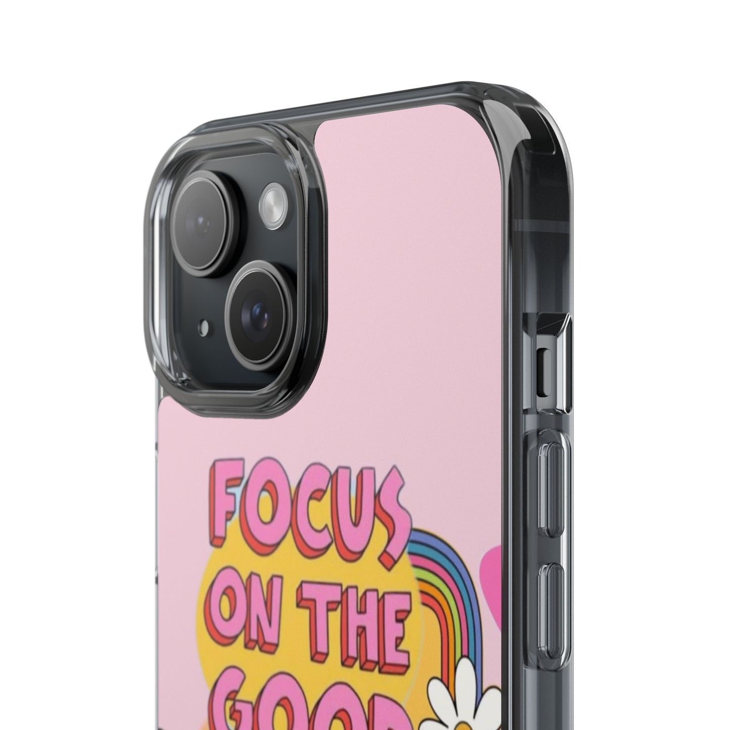 Clear Impact-Resistant Case — "Focus On The Good" Retro Floral Phone Cover