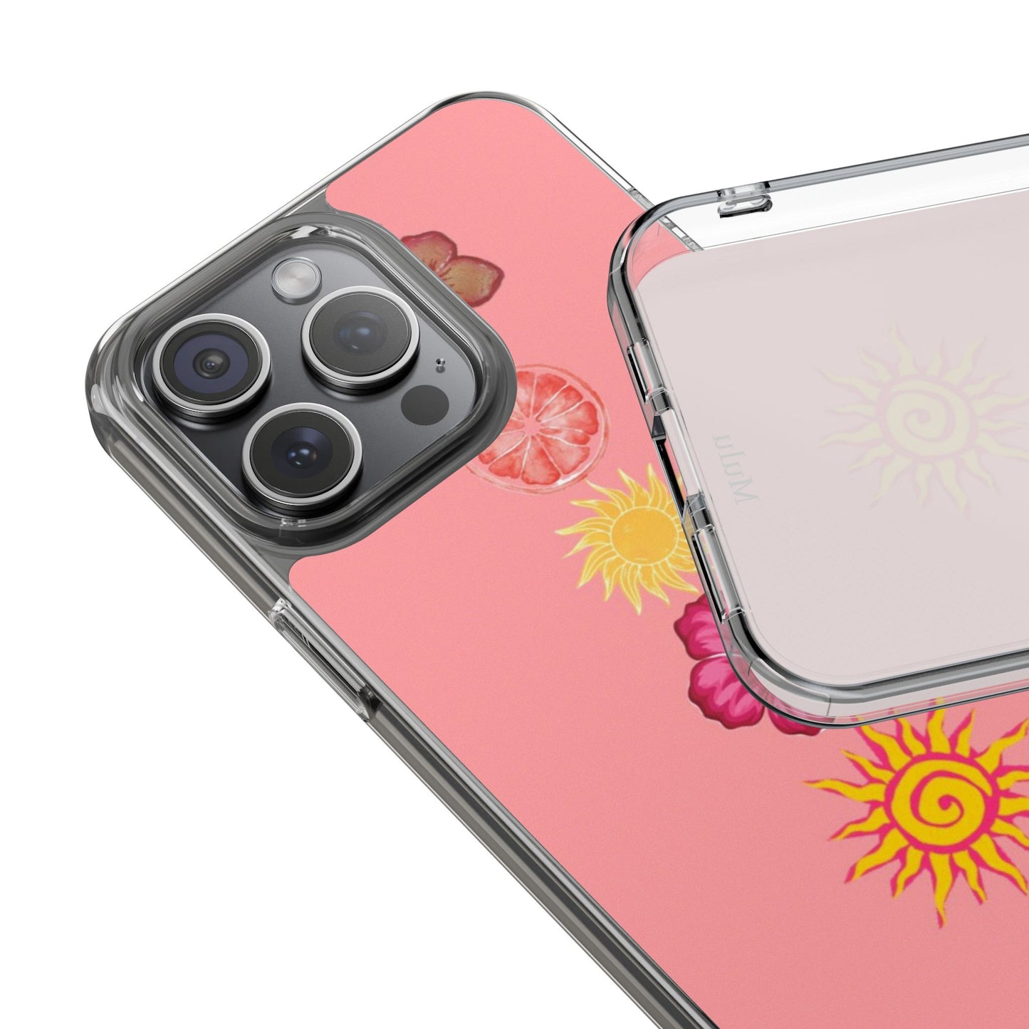 Clear Impact-Resistant Phone Case — Tropical Sun & Hibiscus Floral Design