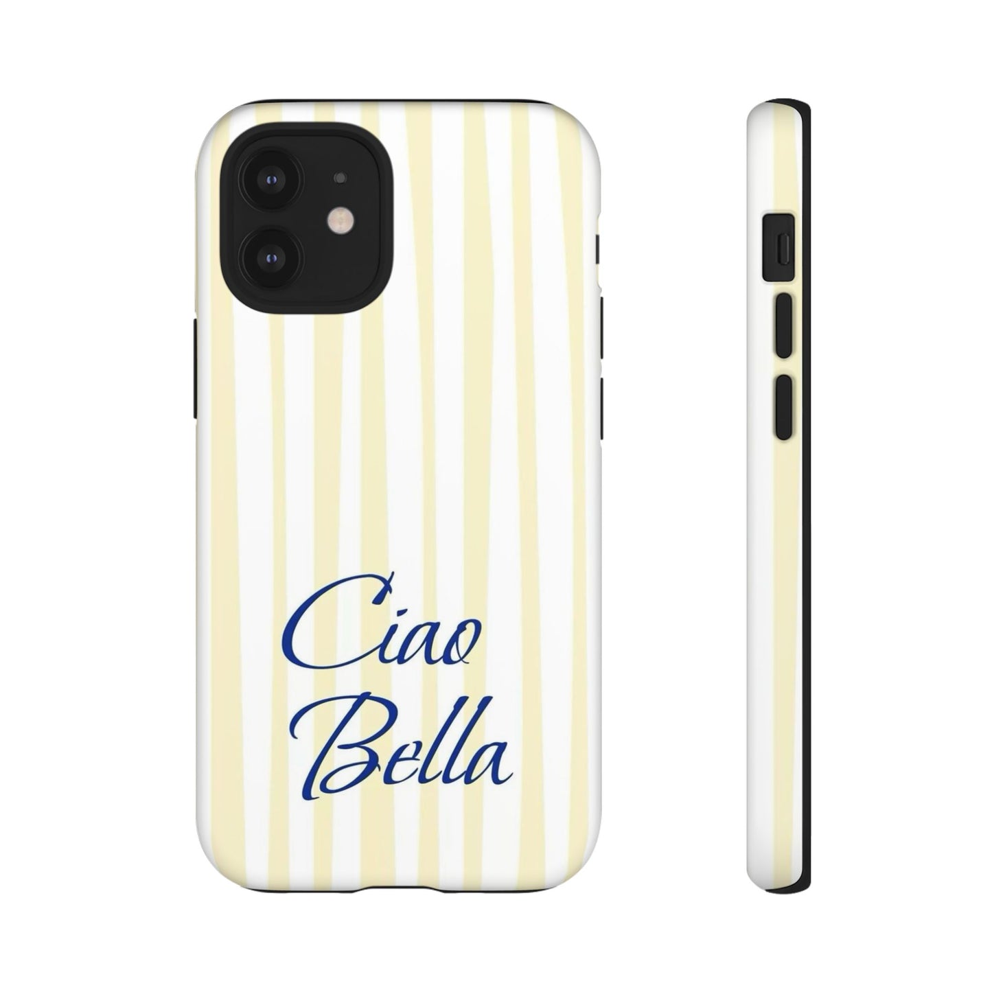Ciao Bella Phone Case – Striped Elegant Italian Script Protective Cover