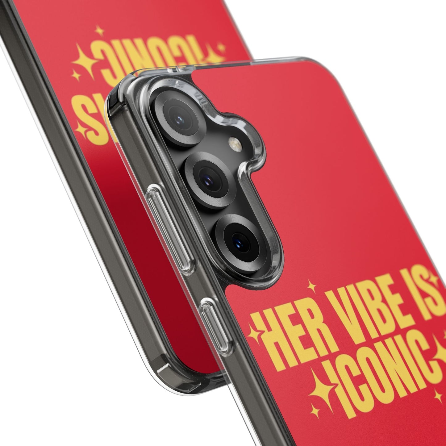 Clear Impact-Resistant Phone Case — "Her Vibe Is Iconic" Red Protective Cover