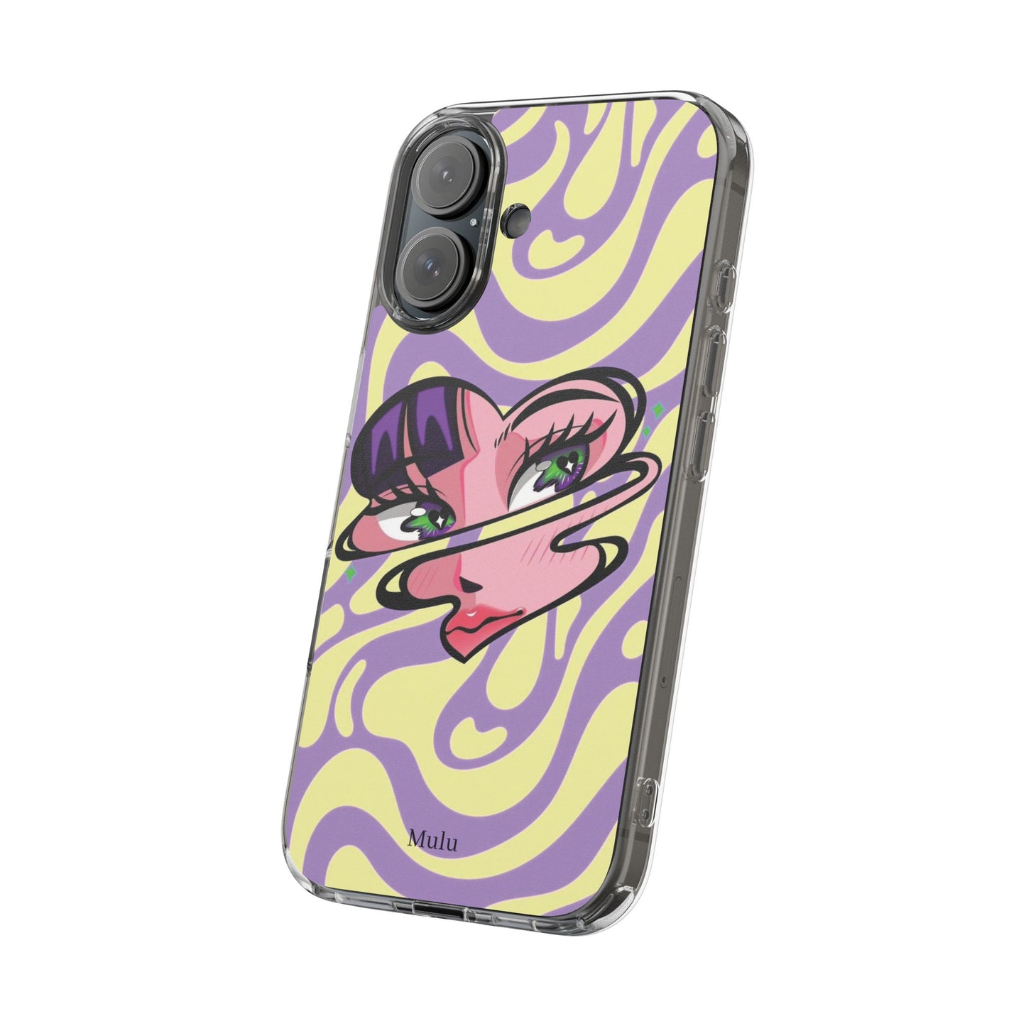 Clear Impact-Resistant Case — Retro Psychedelic Heart Face Design