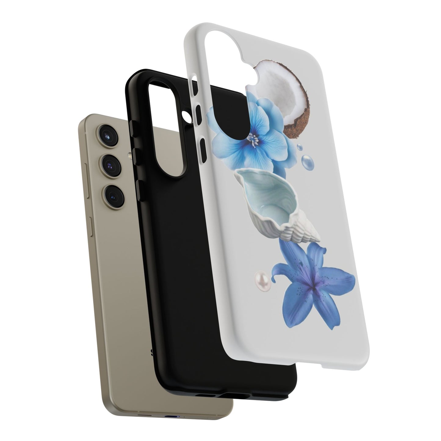 Tropical Blue Floral Phone Case — Coconut, Shell & Starfish Design