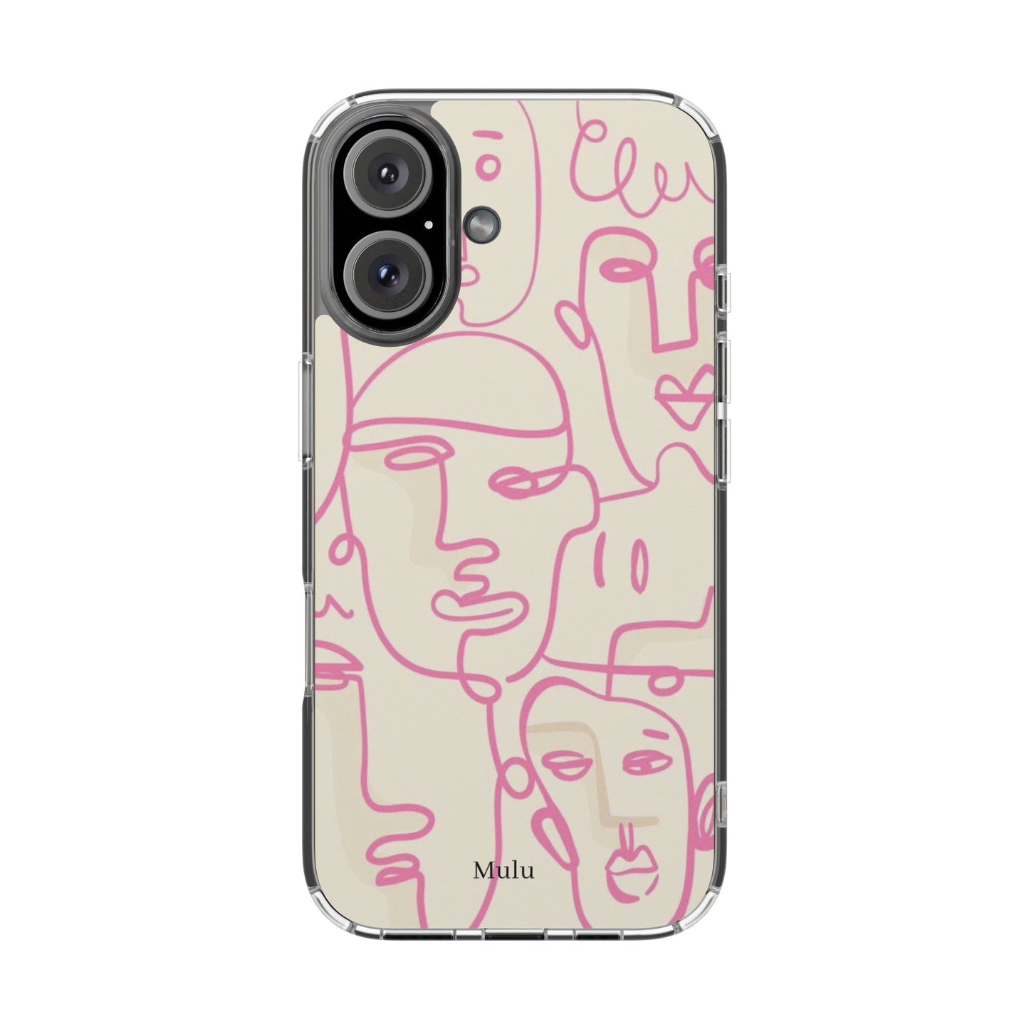 Clear Impact-Resistant Phone Case — Pink Minimalist Line Faces Design