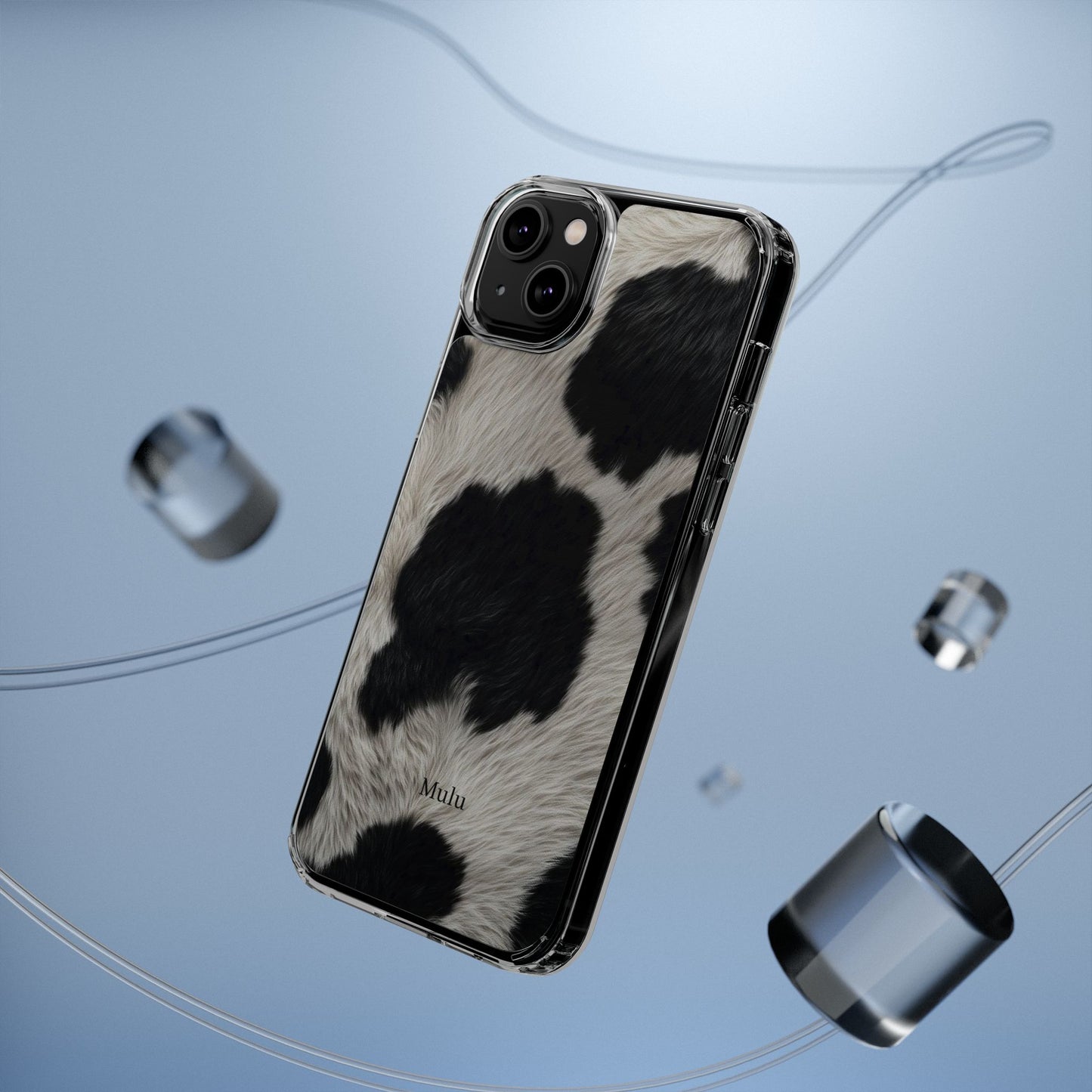 Cow Print Clear Impact Phone Case — Faux Fur Black & White Protection