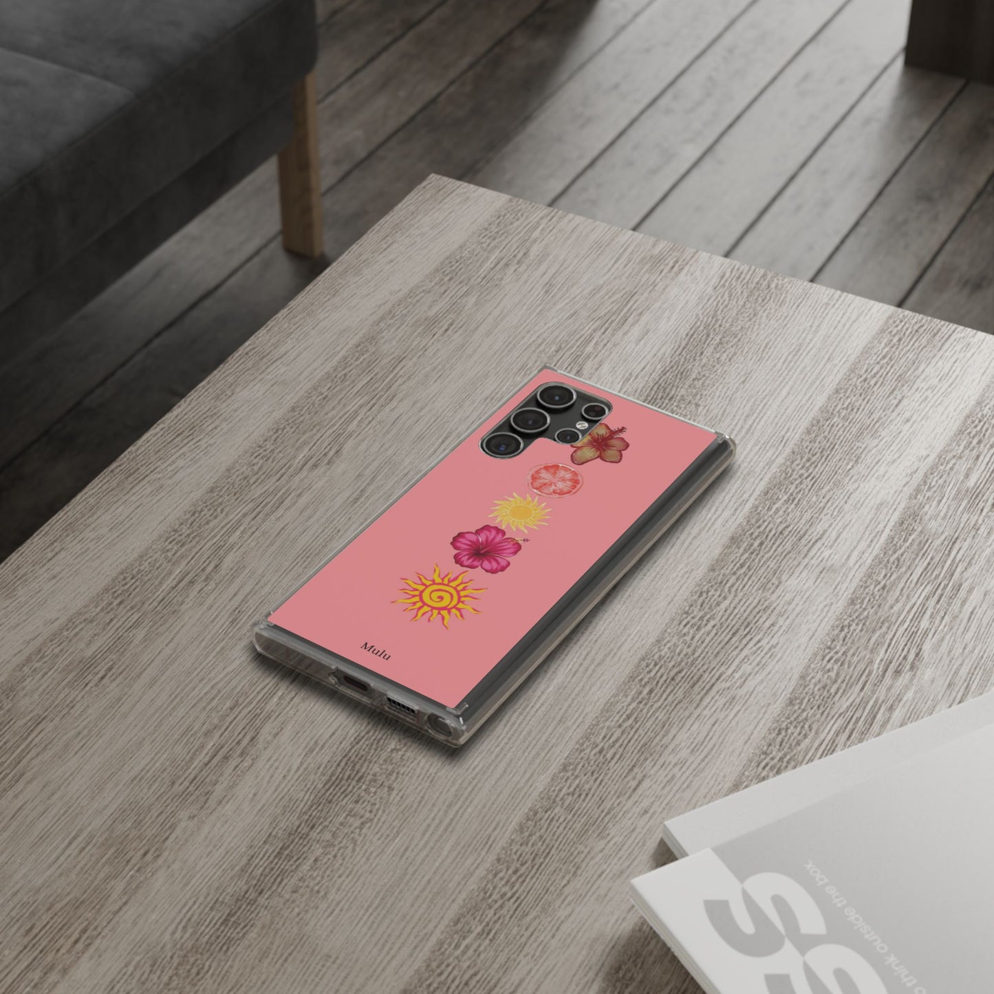 Clear Impact-Resistant Phone Case — Tropical Sun & Hibiscus Floral Design