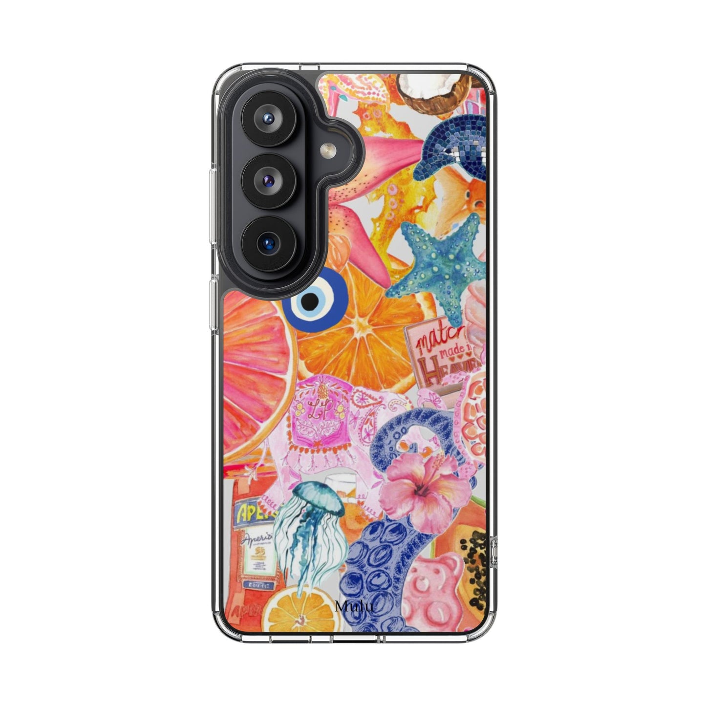 Clear Impact-Resistant Phone Case — Colorful Tropical Collage Design
