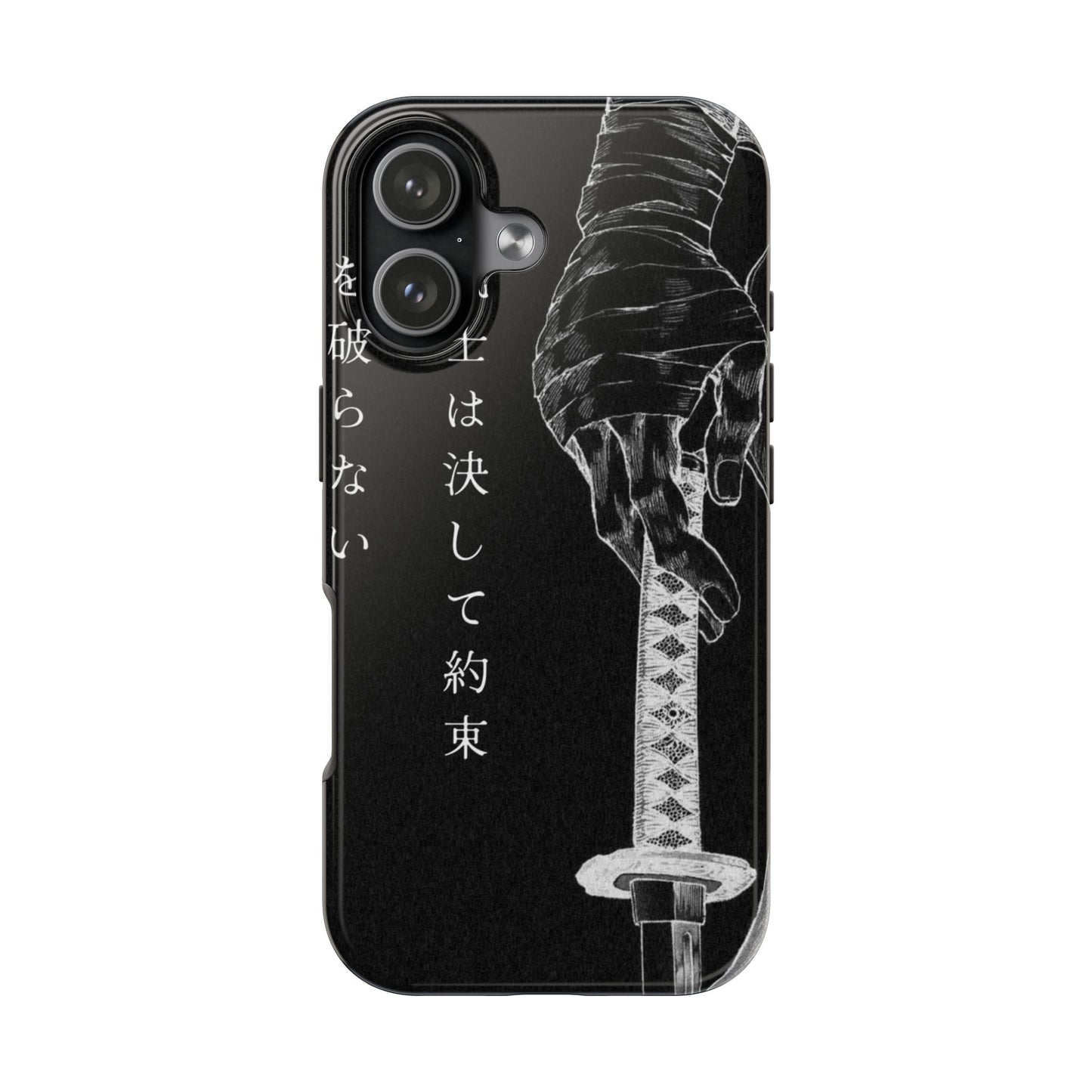 Samurai Vow Tough Phone Case — Black Katana Design with Japanese Text