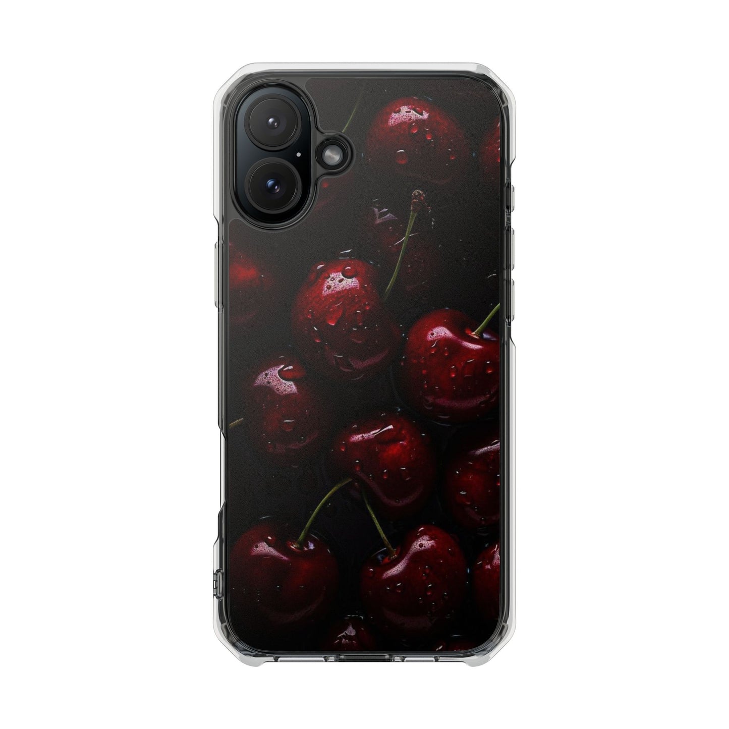Cherry Pattern Clear Magnetic Phone Case — Dark Red Fruit Design