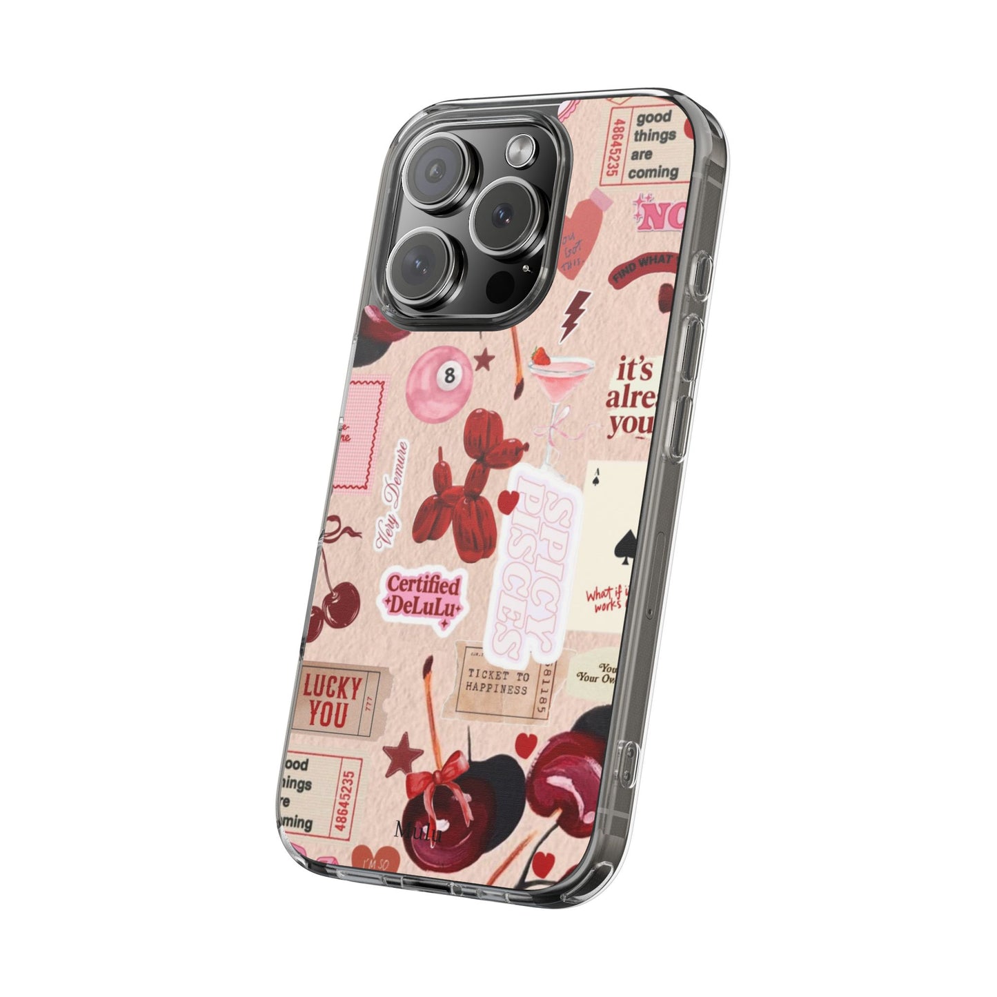 Clear Impact-Resistant Phone Case — Retro Cherry & Sticker Collage