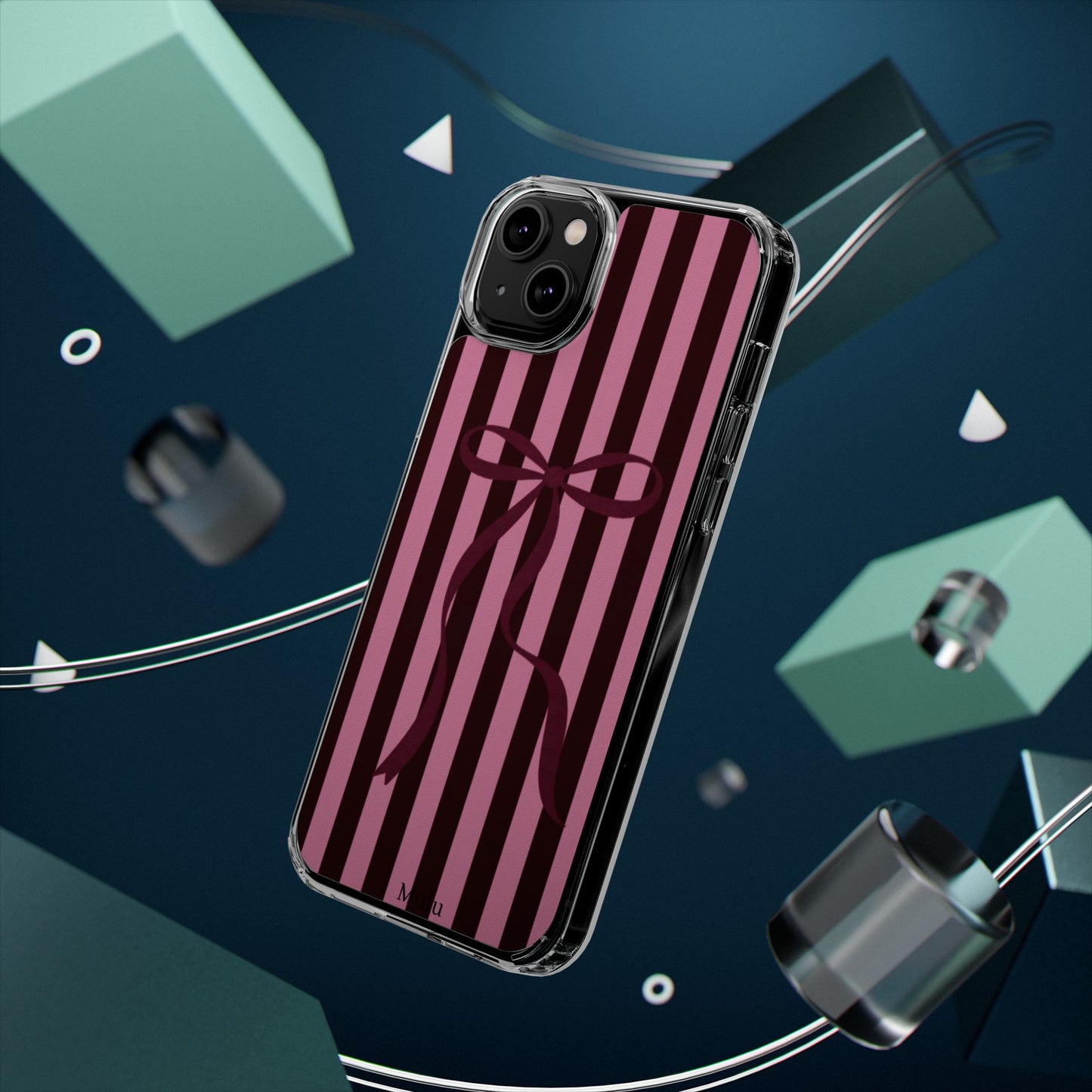 Pink Striped Ribbon Clear Impact-Resistant Phone Case