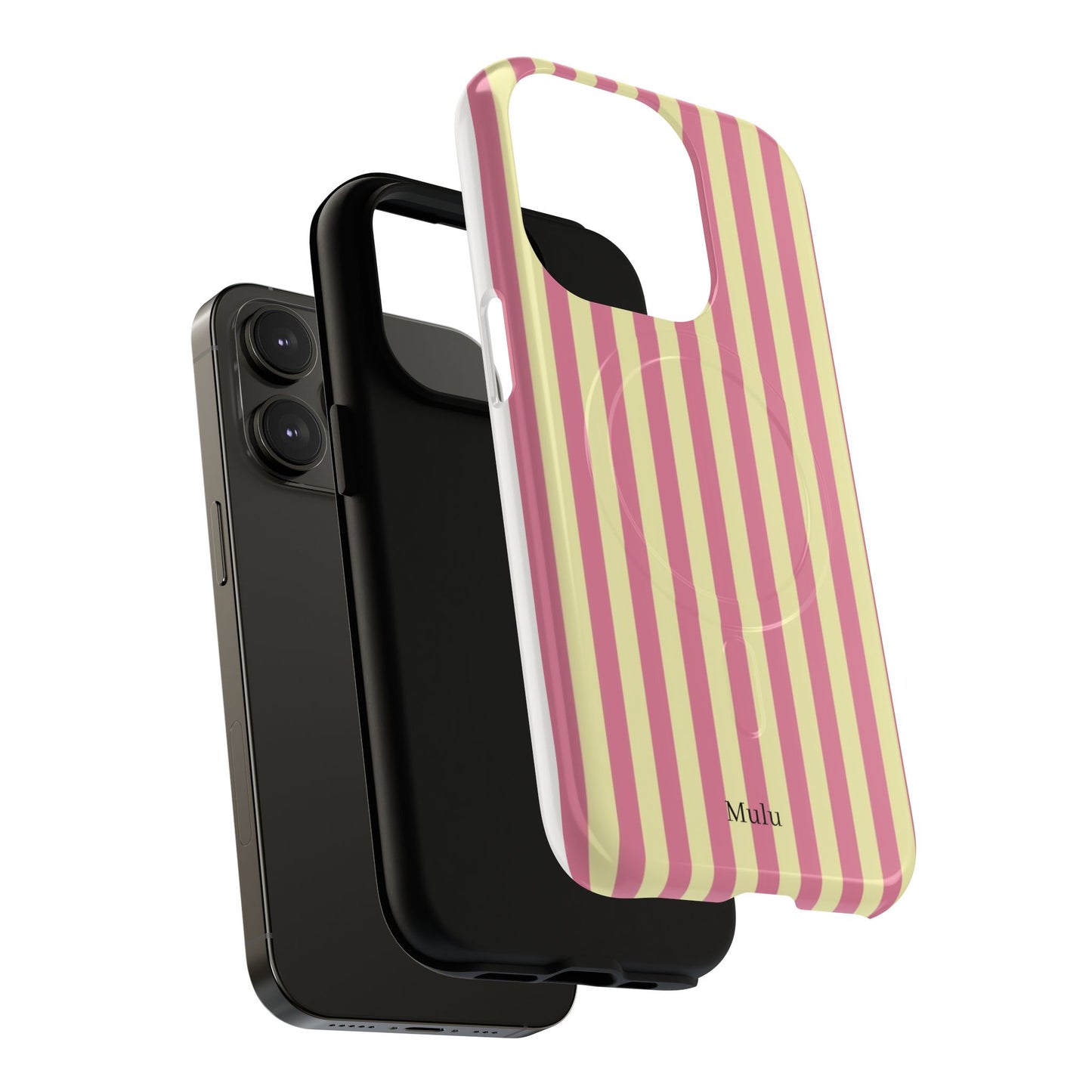 Striped Pink & Yellow Magnetic Tough Phone Case — Retro Pastel Protection