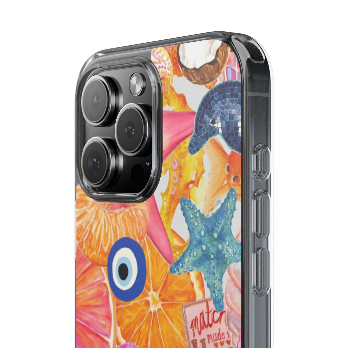 Clear Impact-Resistant Phone Case — Colorful Tropical Collage Design
