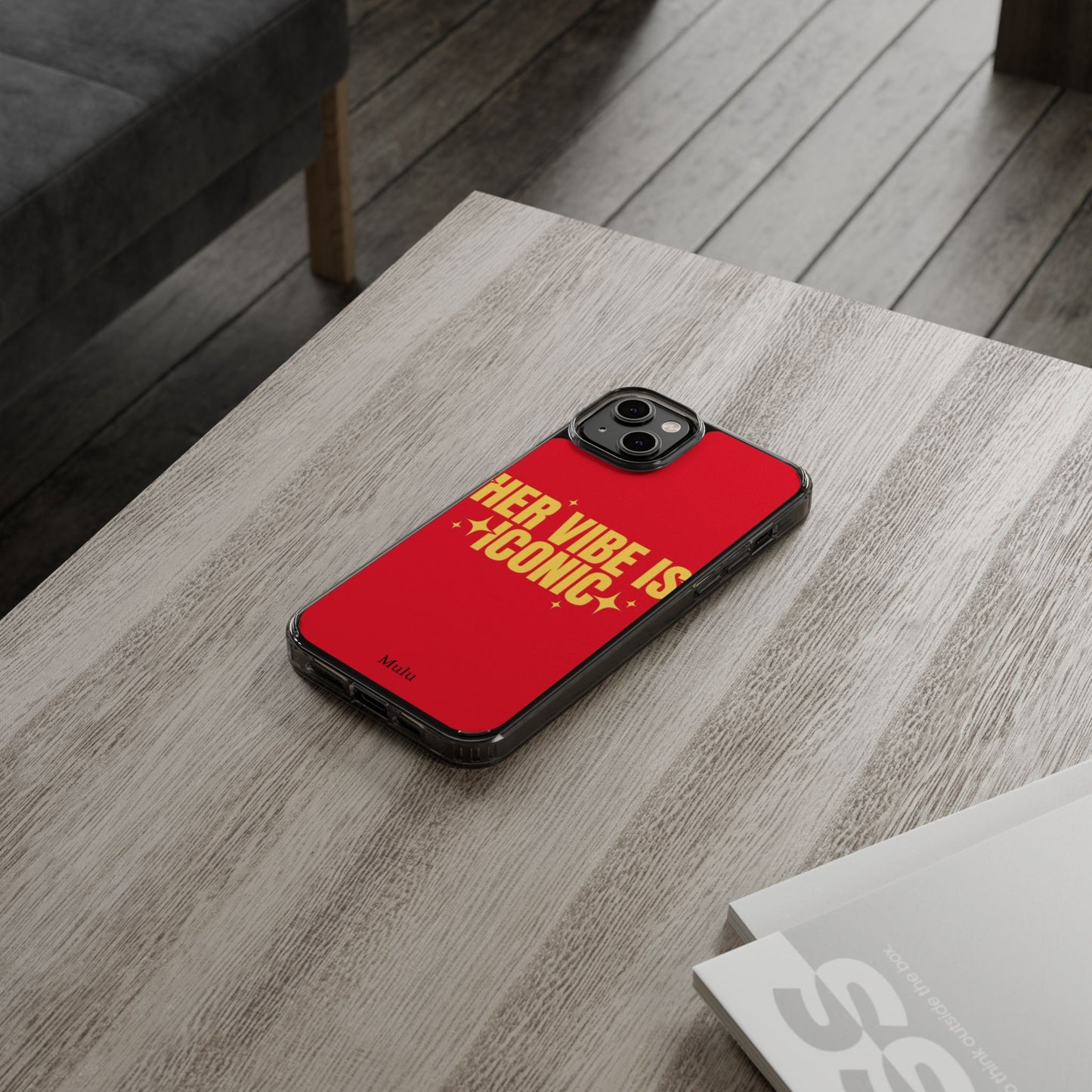 Clear Impact-Resistant Phone Case — "Her Vibe Is Iconic" Red Protective Cover