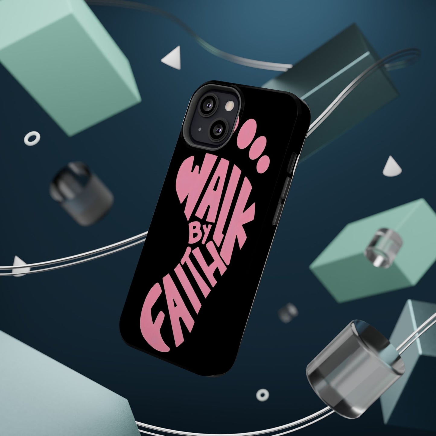 Phone Case — "Walk By Faith" Pink Footprint Magnetic Impact-Resistant Case