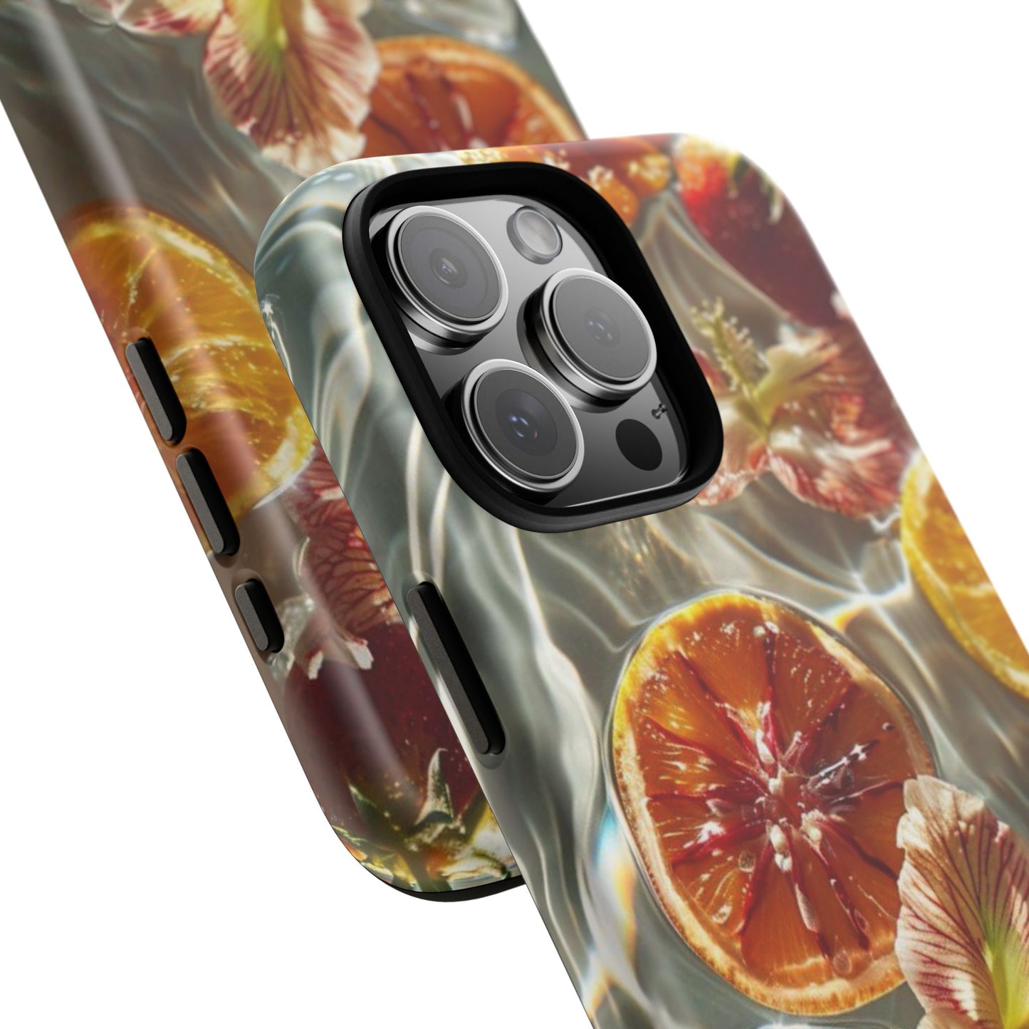 Citrus & Hibiscus Protective Phone Case – Summer Fruit Water Print Tough Case