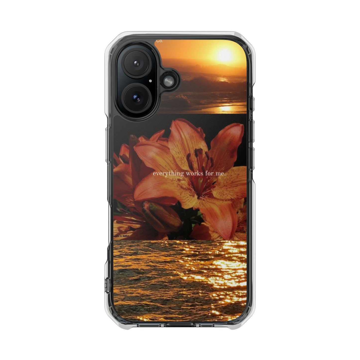 Clear Magnetic Phone Case — Sunset Lily Design ("anything waits for you")