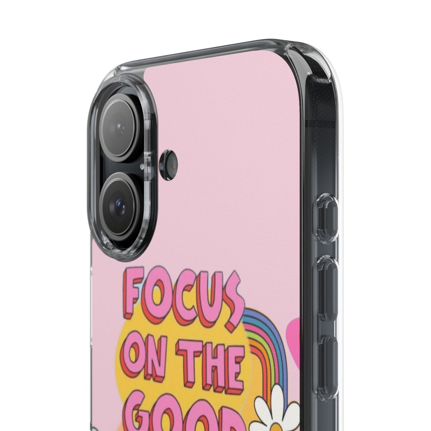 Clear Impact-Resistant Case — "Focus On The Good" Retro Floral Phone Cover