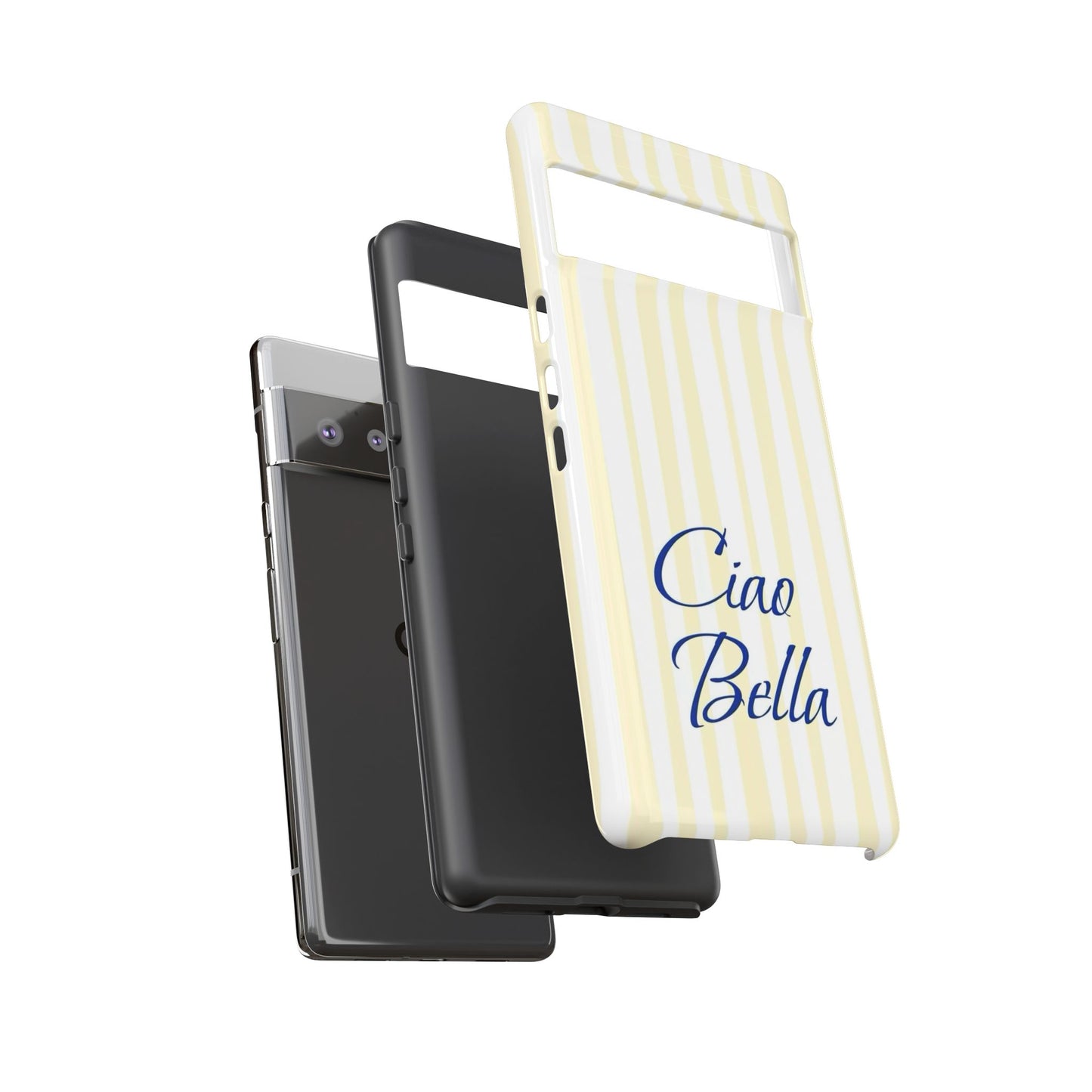 Ciao Bella Phone Case – Striped Elegant Italian Script Protective Cover