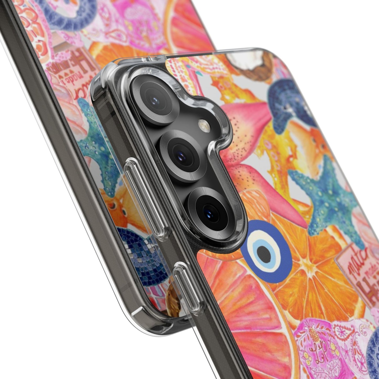 Clear Impact-Resistant Phone Case — Colorful Tropical Collage Design