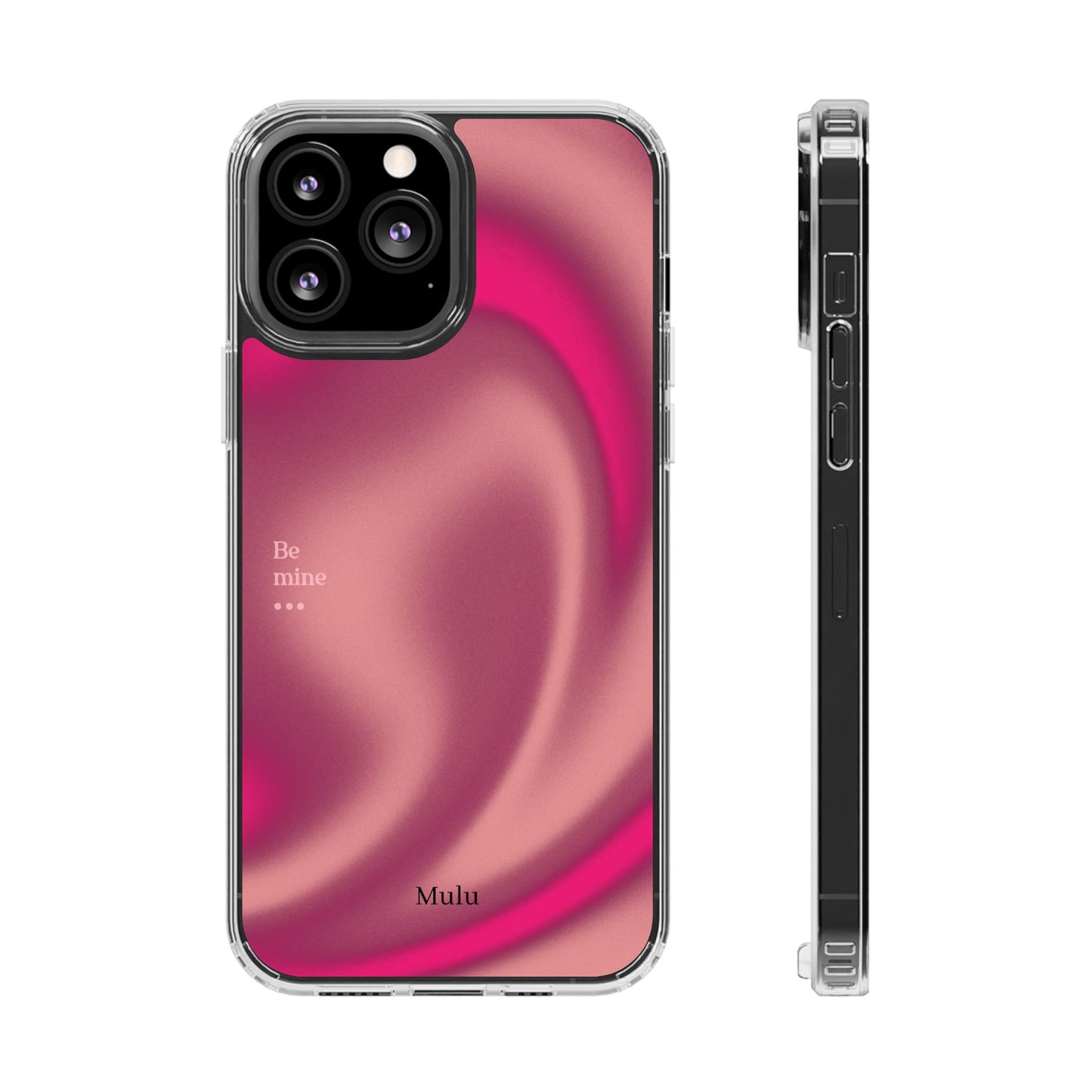 Clear Impact Phone Case — Pink Satin Swirl "Be mine" Design