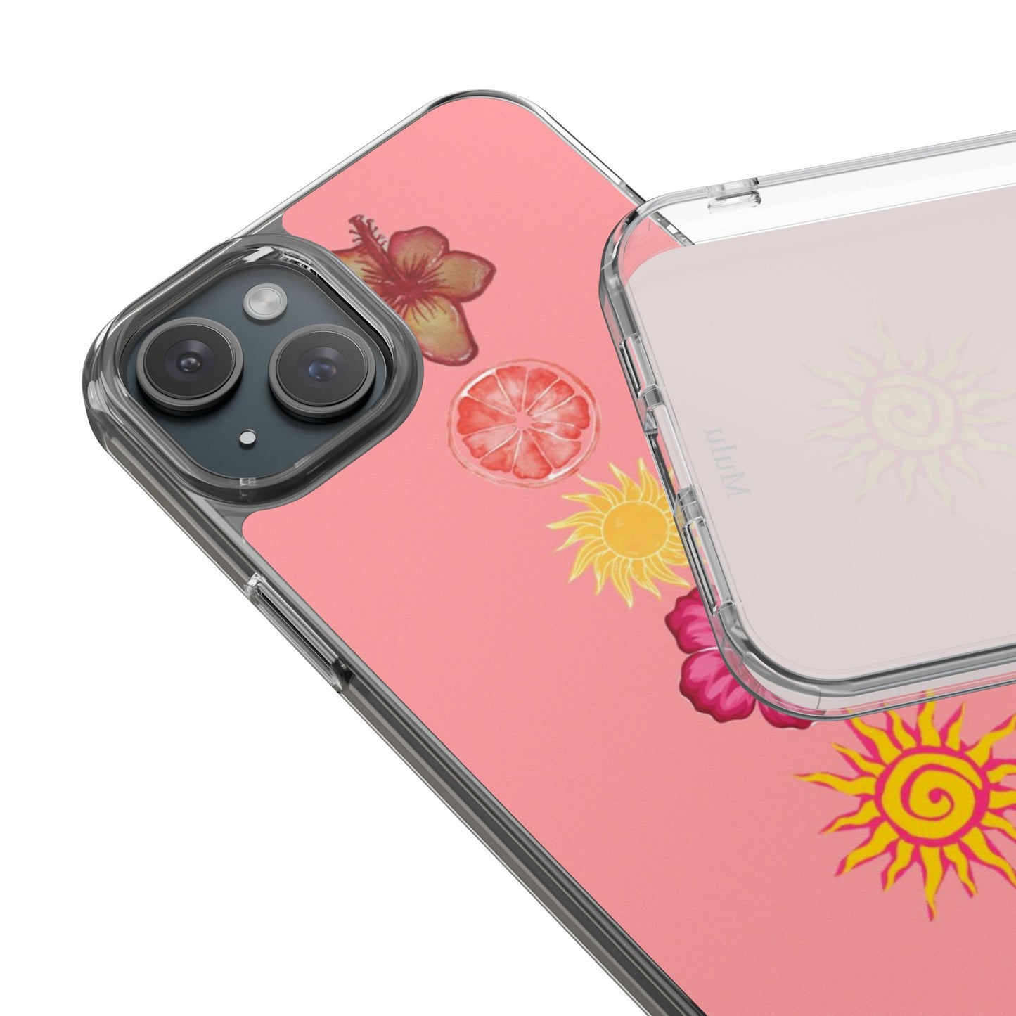 Clear Impact-Resistant Phone Case — Tropical Sun & Hibiscus Floral Design
