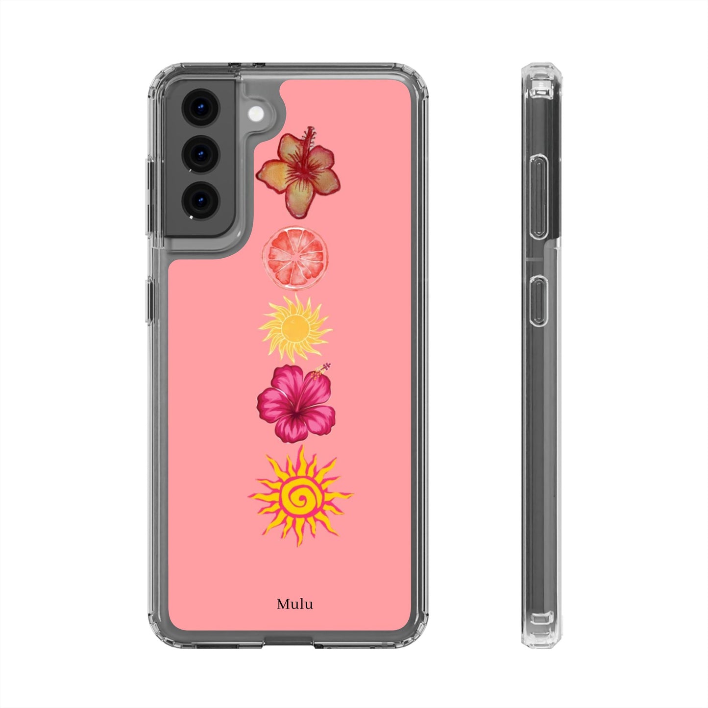 Clear Impact-Resistant Phone Case — Tropical Sun & Hibiscus Floral Design