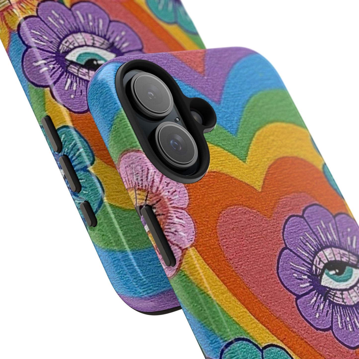 Psychedelic Eye Flower Tough Phone Case — Retro Rainbow Protective iPhone Cover
