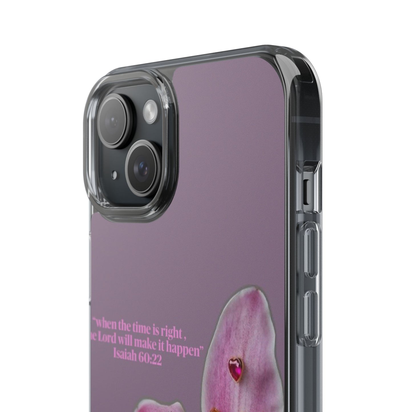 Clear Floral Impact-Resistant Phone Case — "When the time is right" Rose Orchid Design