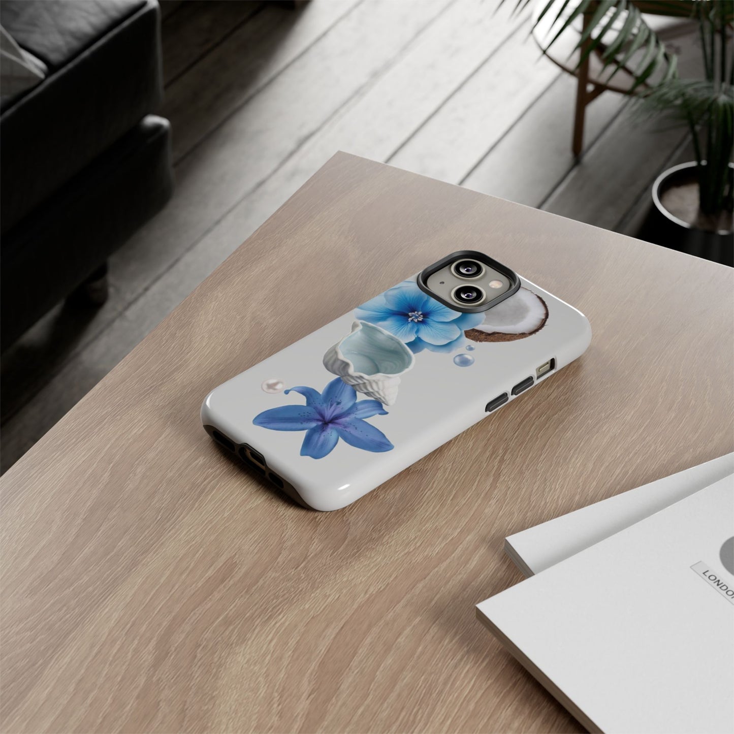 Tropical Blue Floral Phone Case — Coconut, Shell & Starfish Design