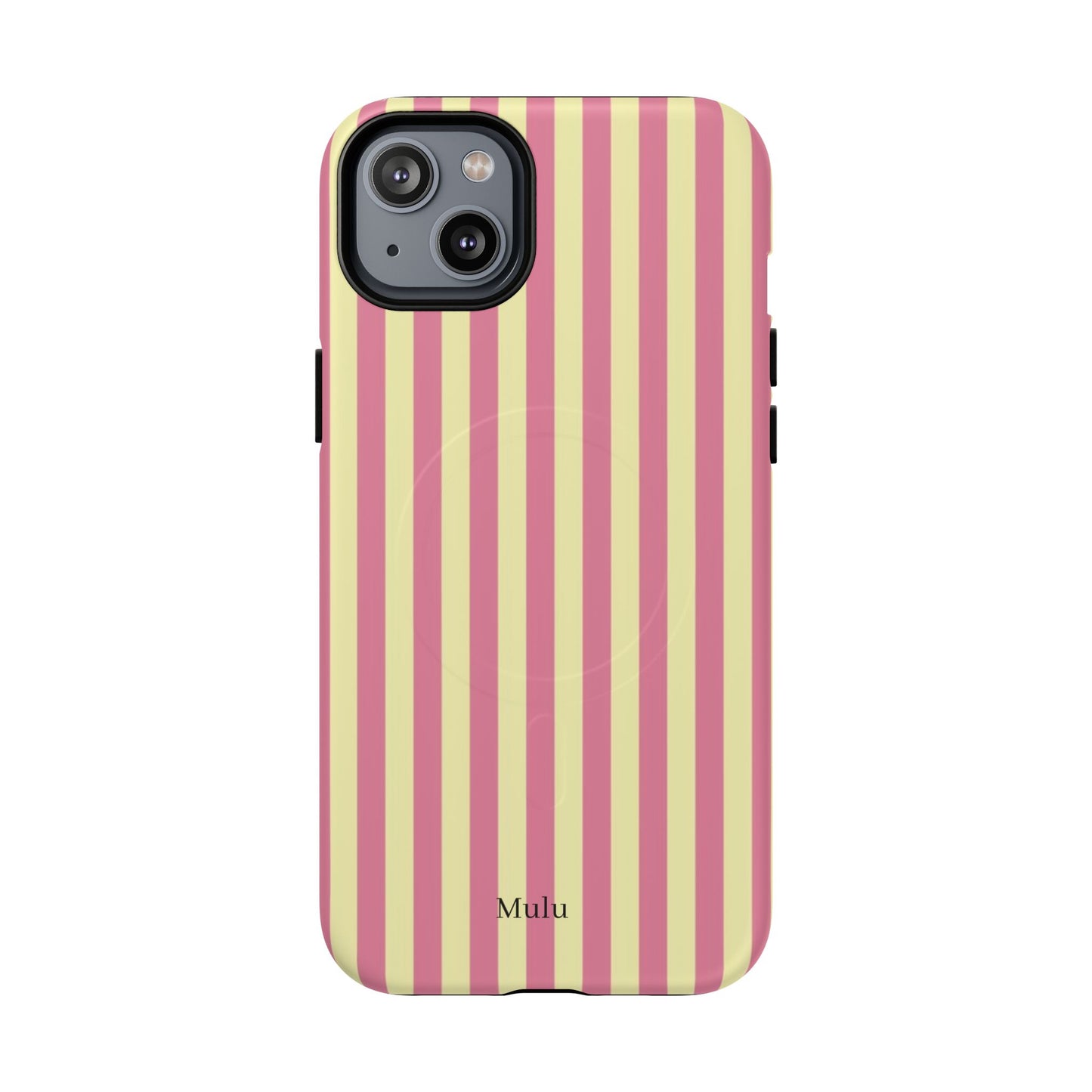 Striped Pink & Yellow Magnetic Tough Phone Case — Retro Pastel Protection