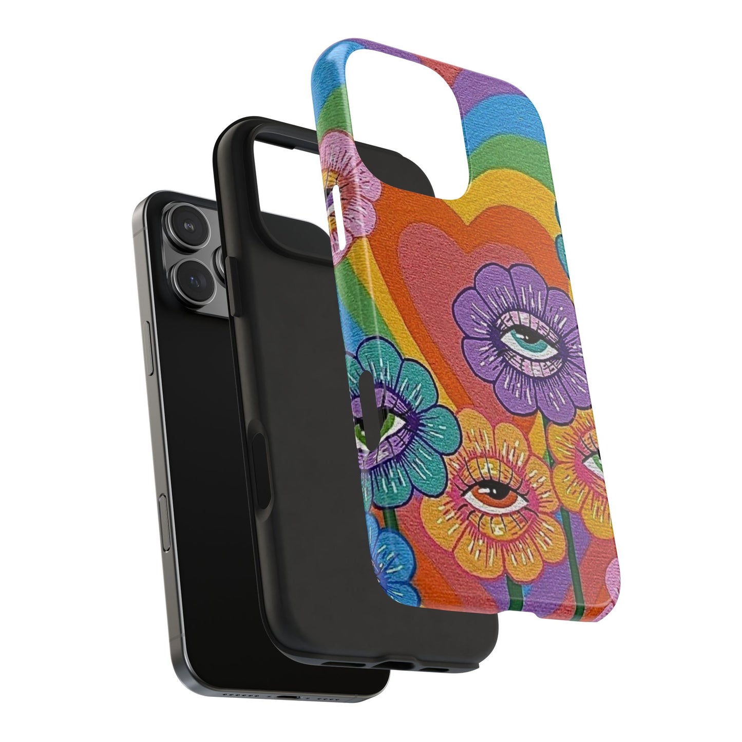 Psychedelic Eye Flower Tough Phone Case — Retro Rainbow Protective iPhone Cover