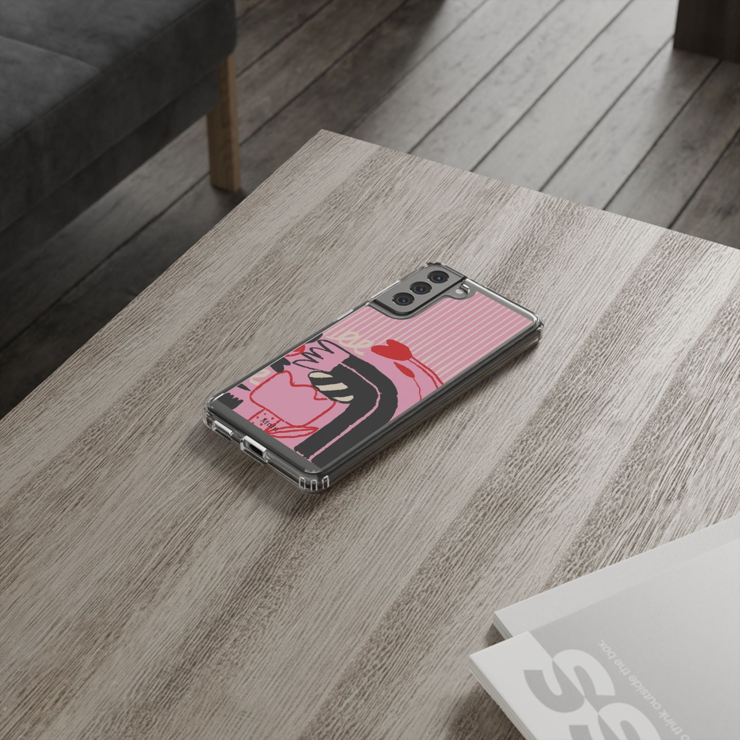 Clear Impact-Resistant Case — Pink Cute Heart Cartoon Design