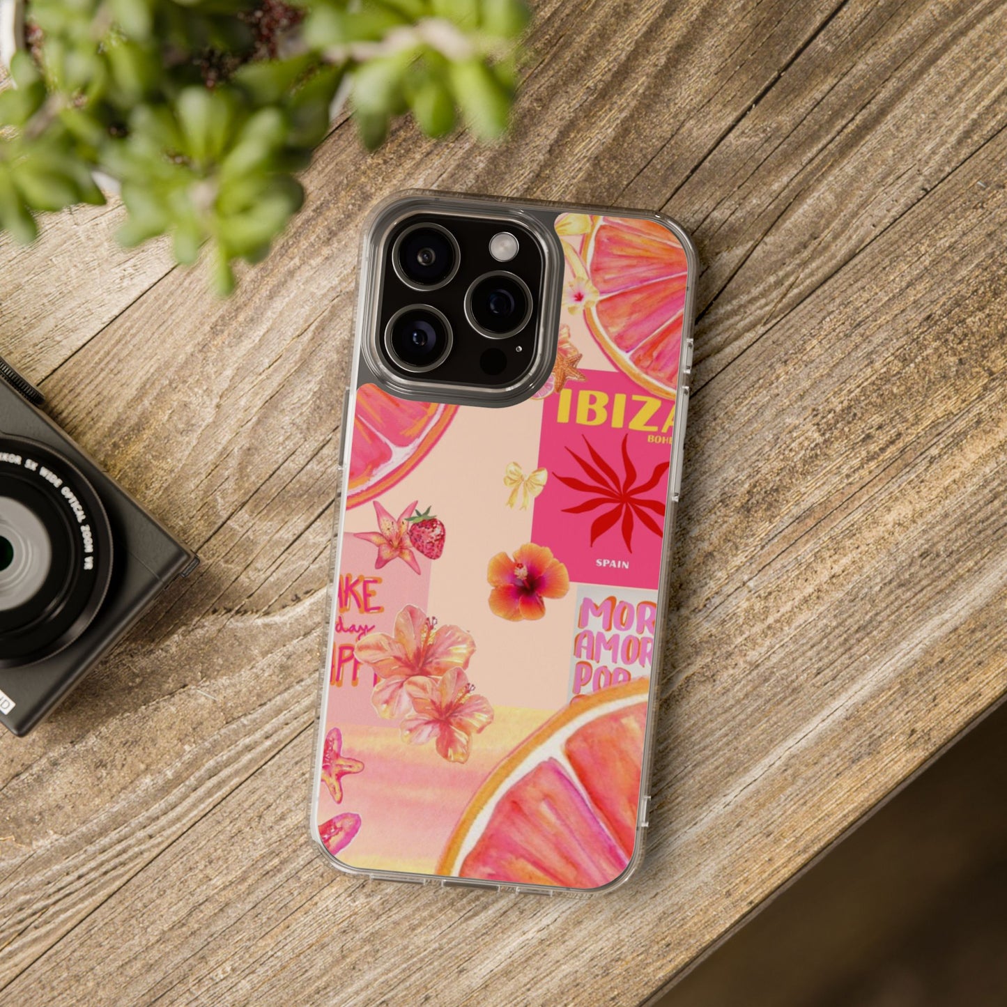 Clear Impact Phone Case — Pink Ibiza Citrus Floral Design
