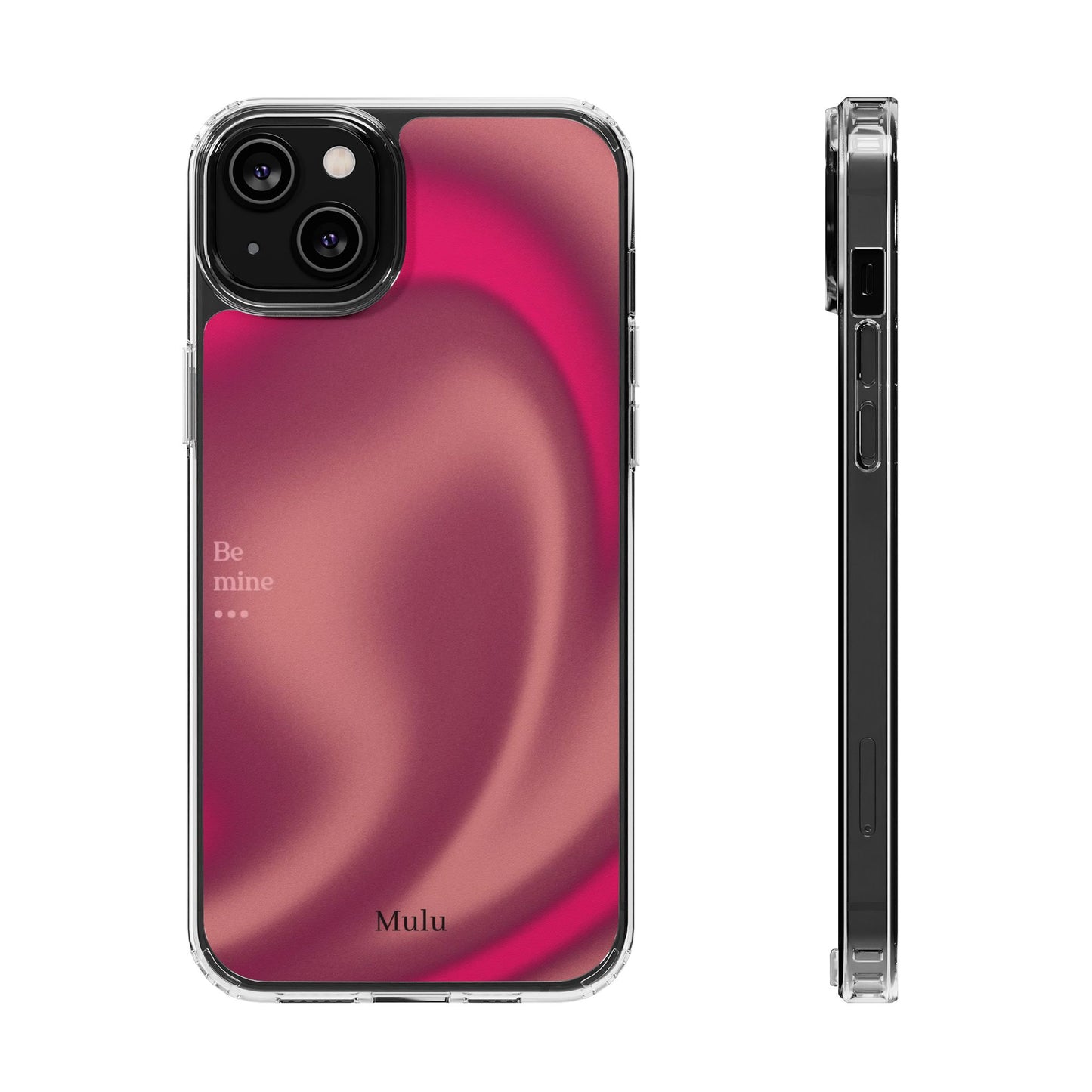 Clear Impact Phone Case — Pink Satin Swirl "Be mine" Design