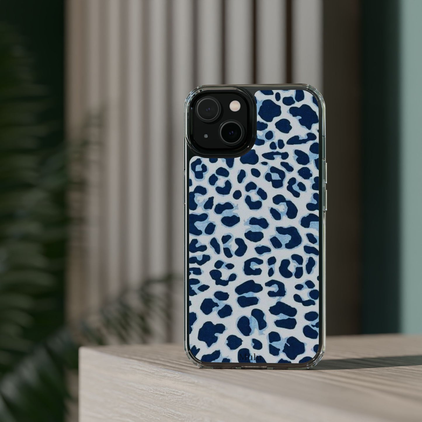 Clear Impact-Resistant Phone Case — Blue Watercolor Leopard Print