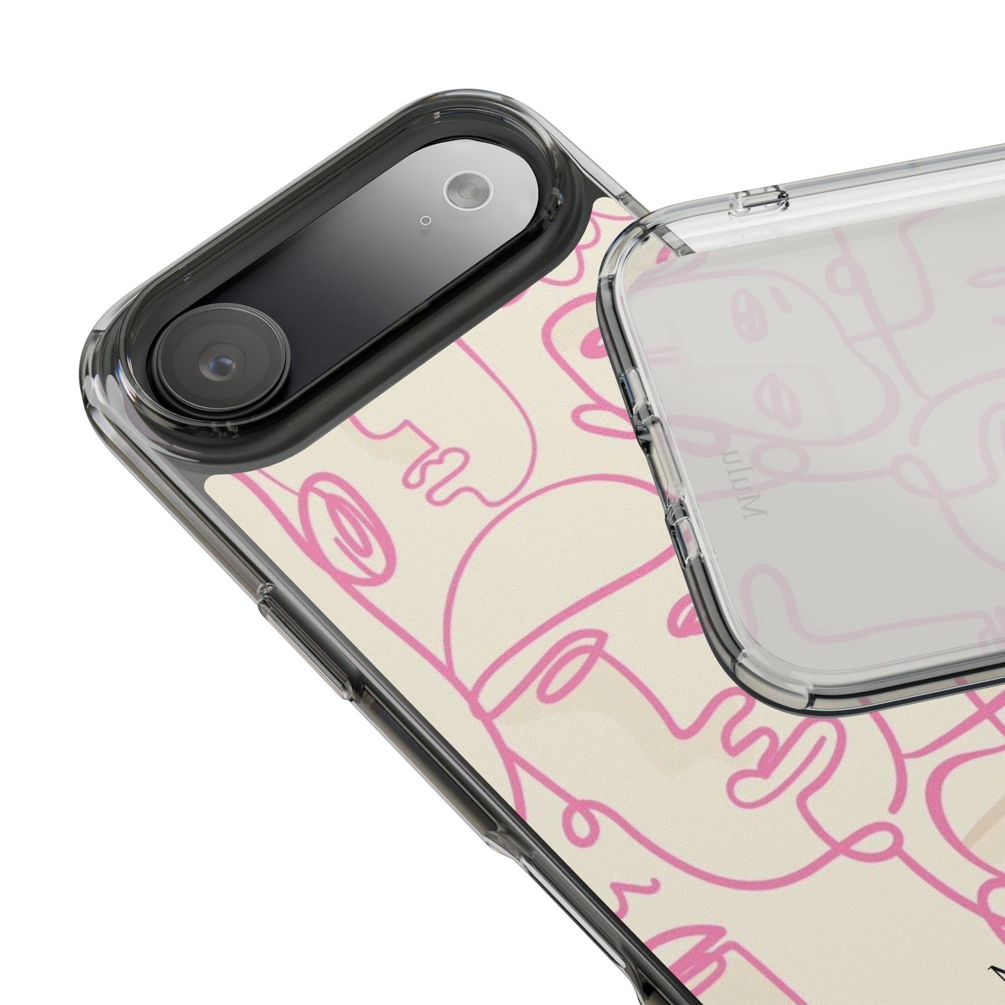 Clear Impact-Resistant Phone Case — Pink Minimalist Line Faces Design