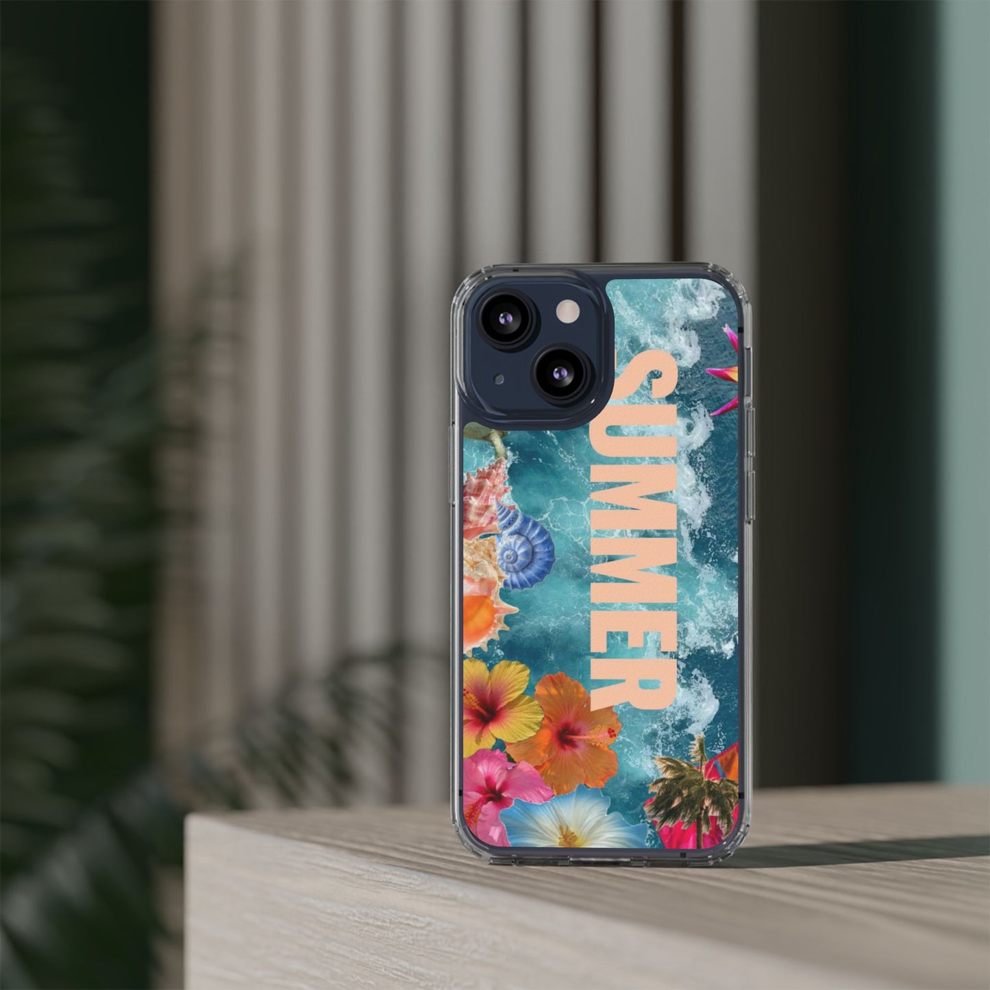 Summer Floral Clear Impact Phone Case — "SUMMER" Tropical Hibiscus Design