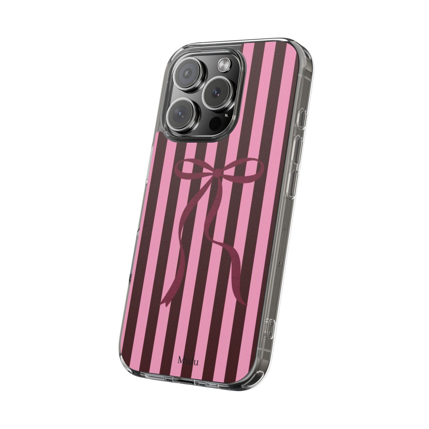 Pink Striped Ribbon Clear Impact-Resistant Phone Case