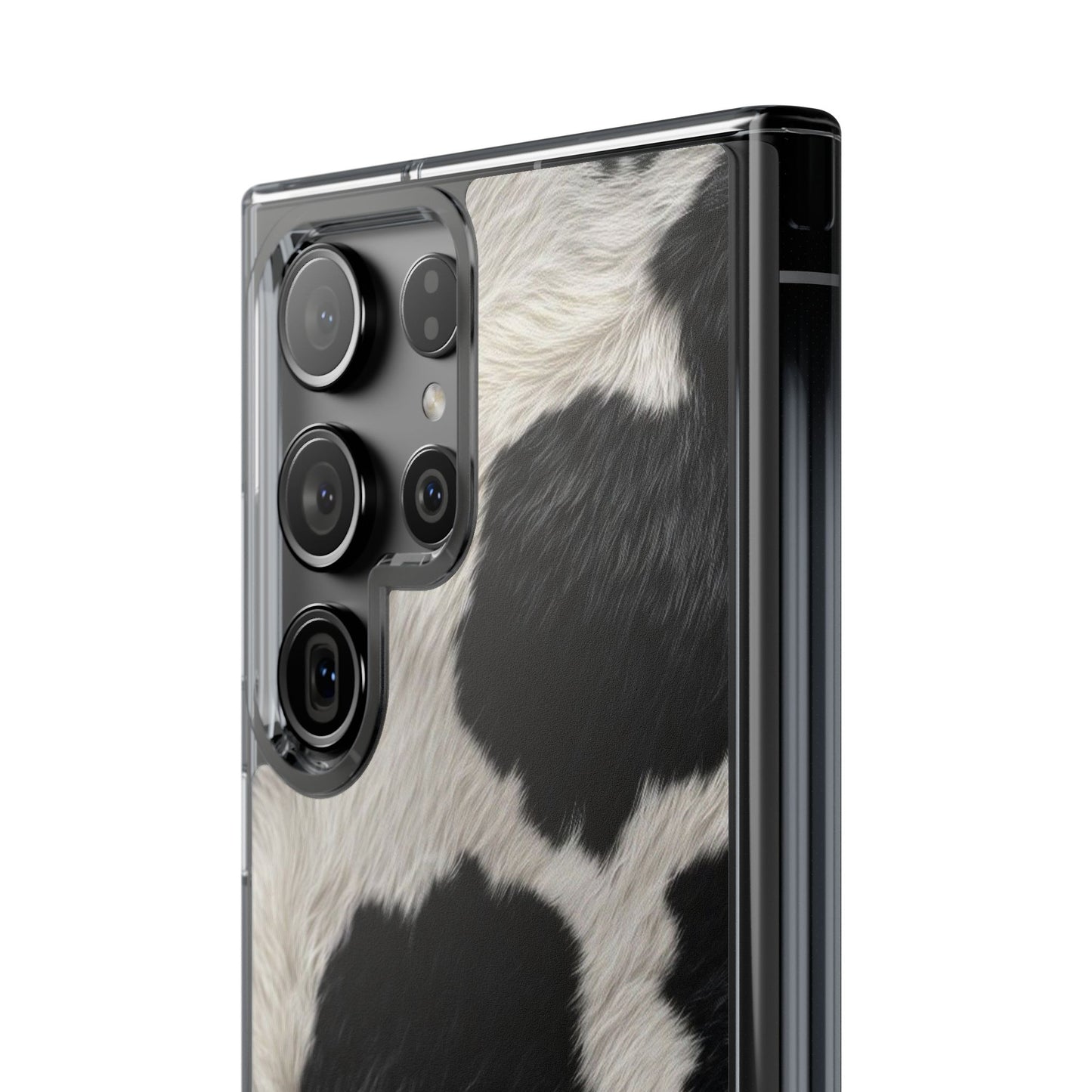 Cow Print Clear Impact Phone Case — Faux Fur Black & White Protection