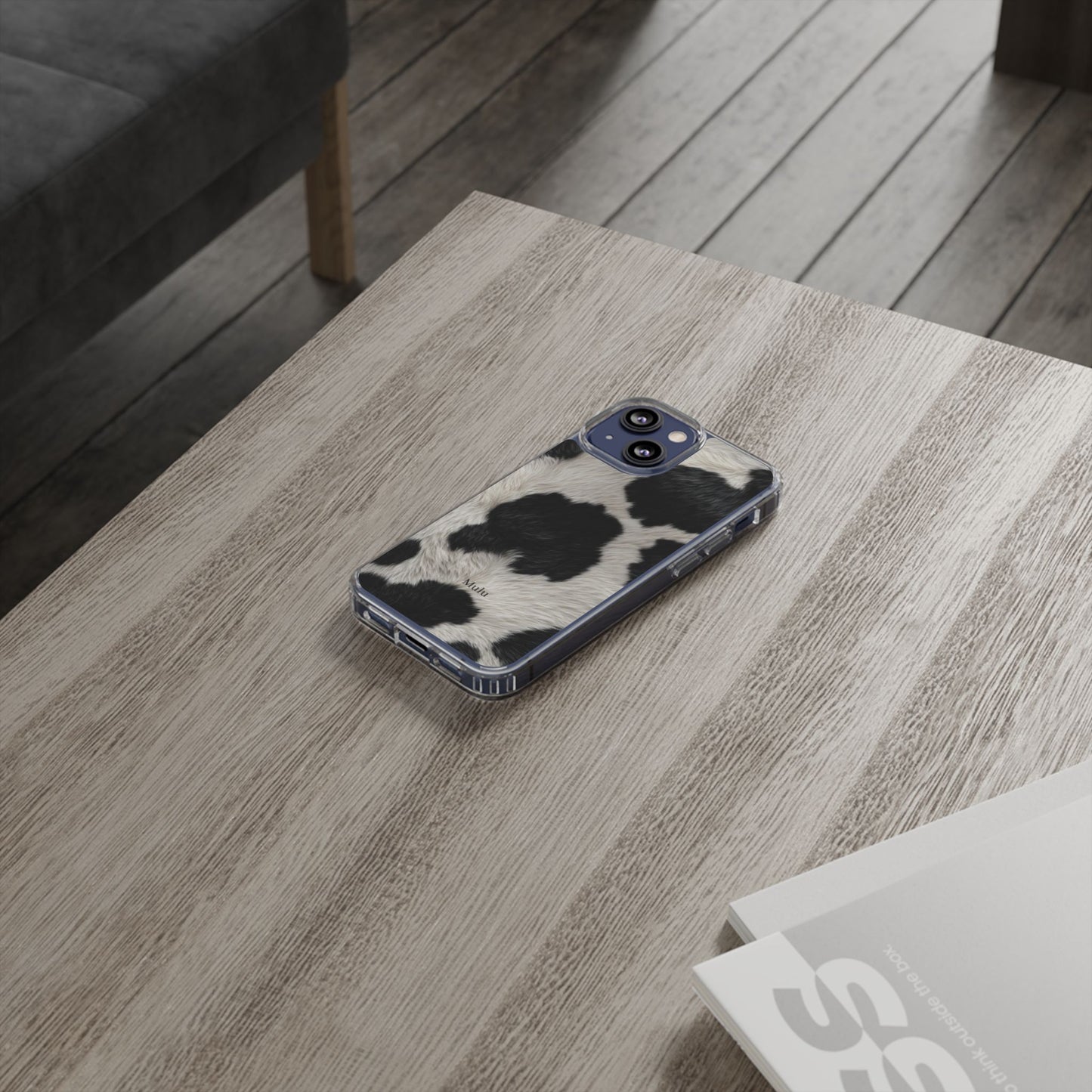 Cow Print Clear Impact Phone Case — Faux Fur Black & White Protection