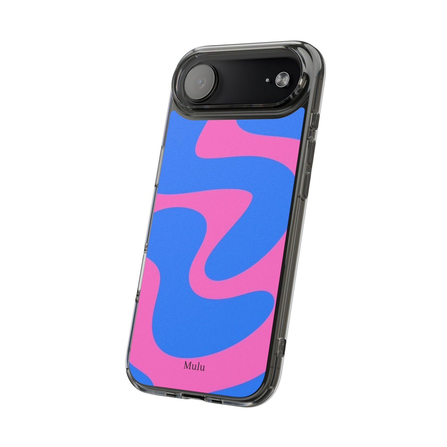 Clear Impact-Resistant Phone Case — Retro Blue & Pink Abstract Swirl
