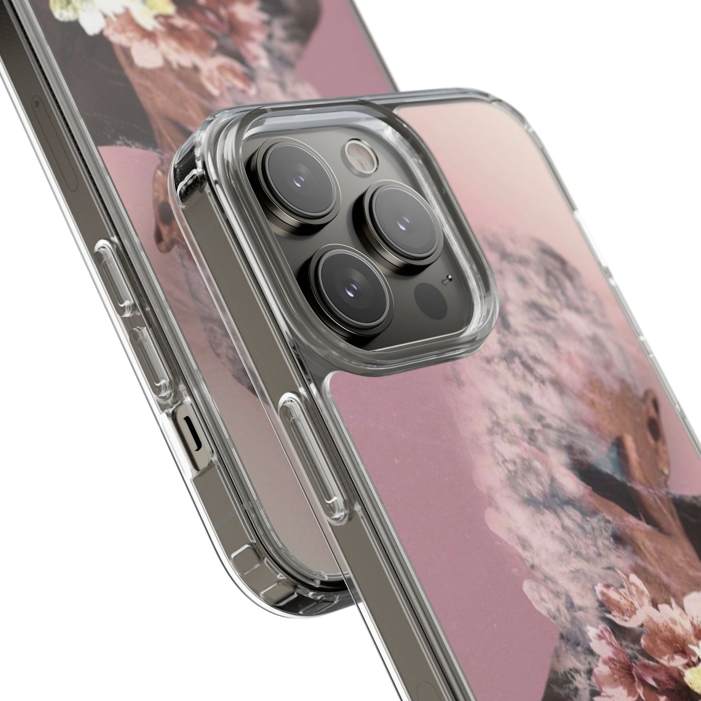Clear Phone Case — Pink Floral Smoke Art iPhone Case