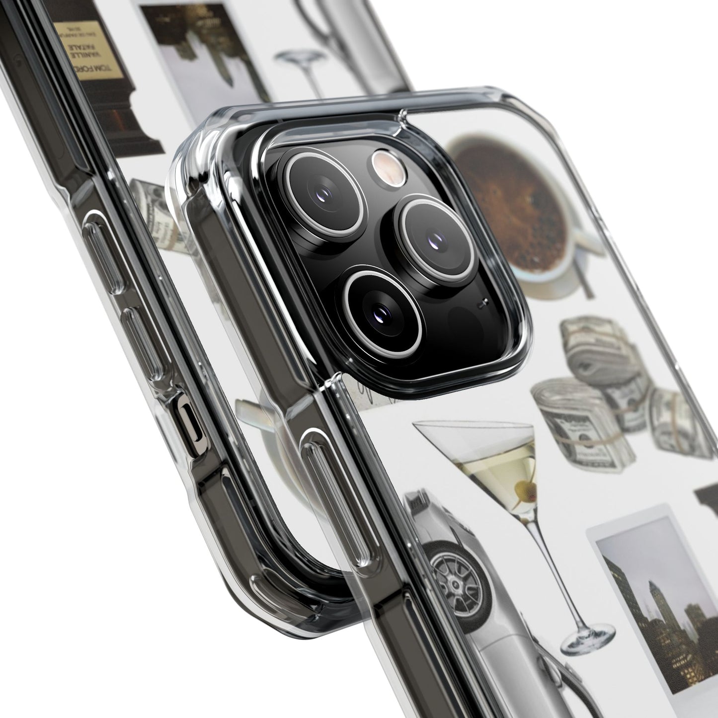 Clear Impact Phone Case — Luxe Collage (Leopard, Martini, Coffee & Vintage Car)