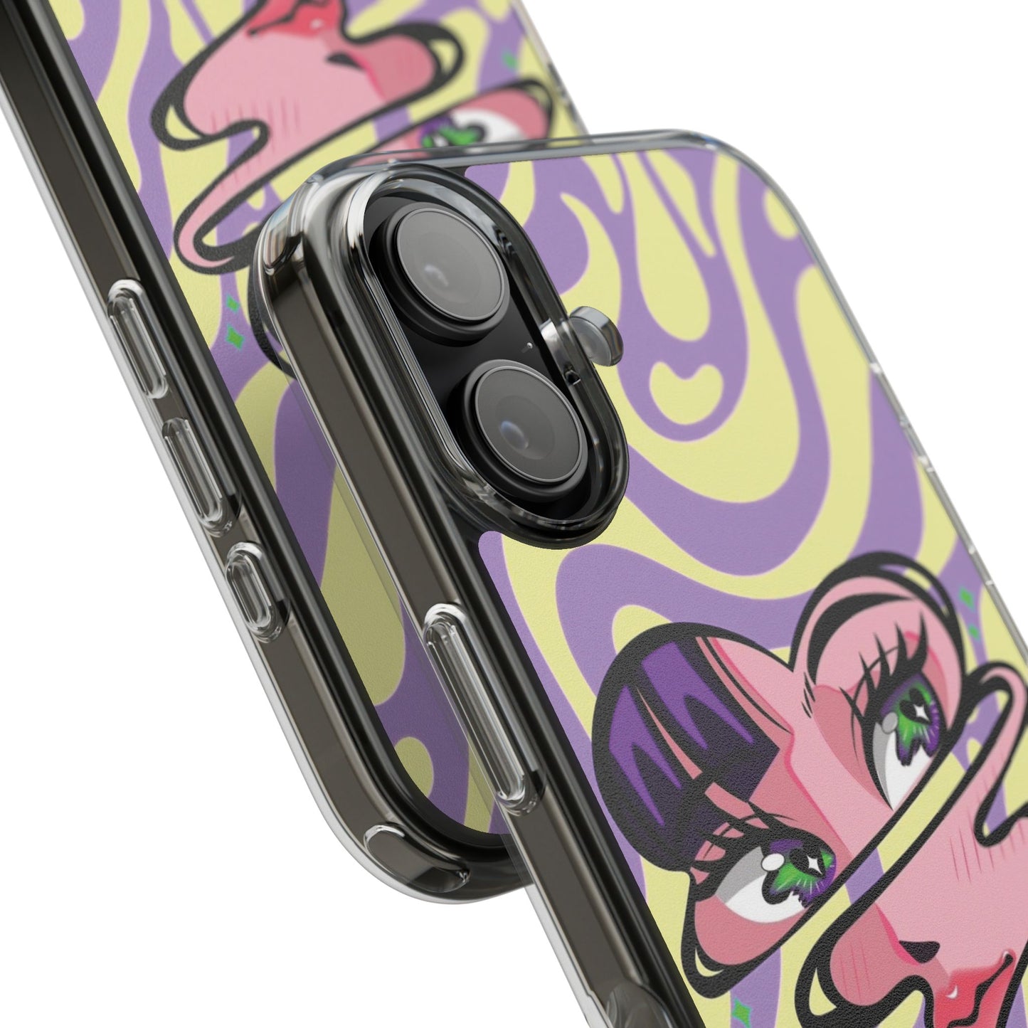 Clear Impact-Resistant Case — Retro Psychedelic Heart Face Design